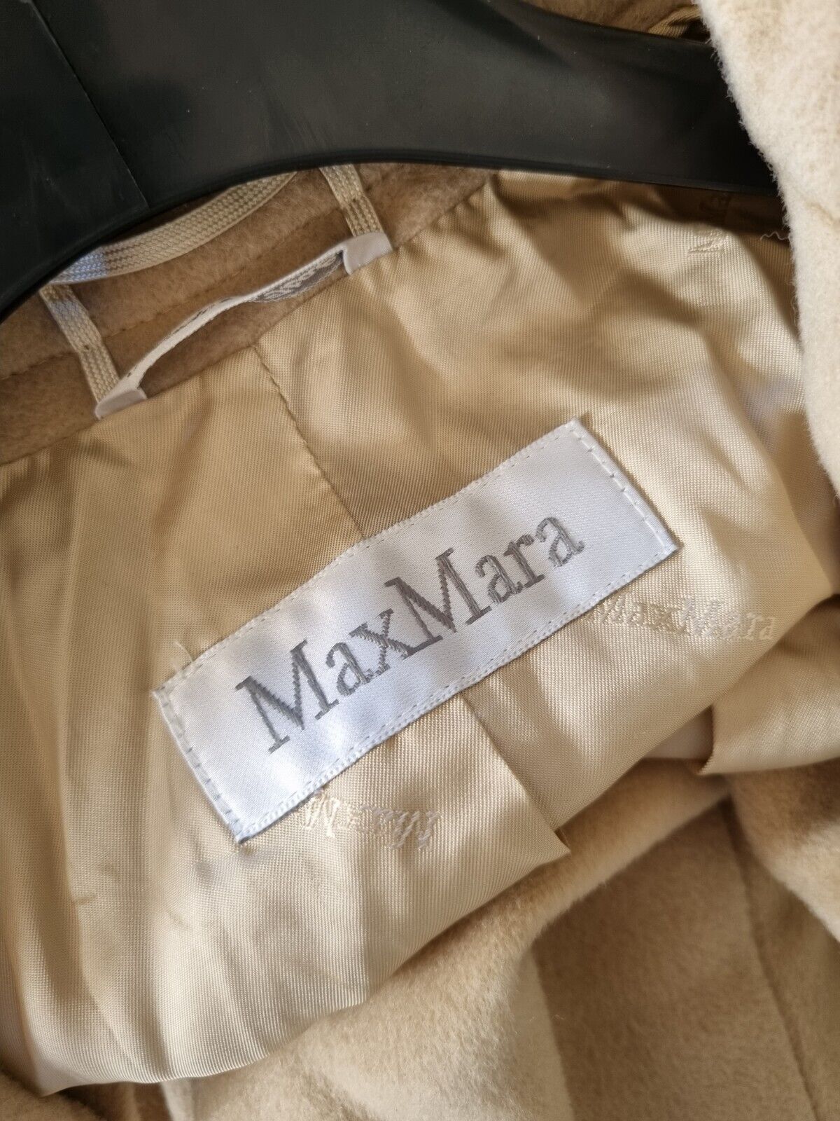 **Max Mara** Beige Wool Cashmere Long Coat FR40 DE38