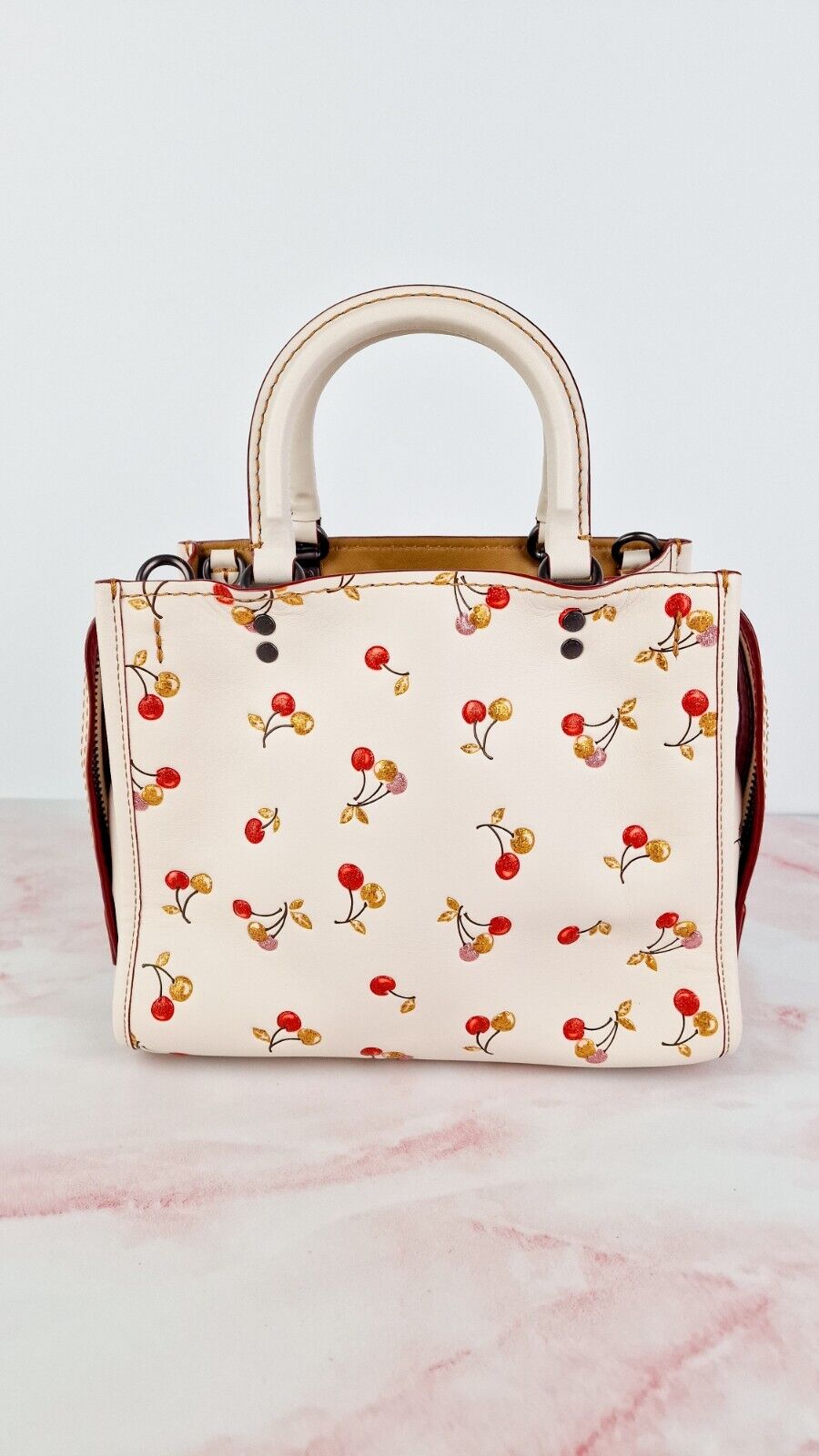 Coach Rogue 25 Chalk White Cherries Cherry 1941 Bag Handbag Red Leather