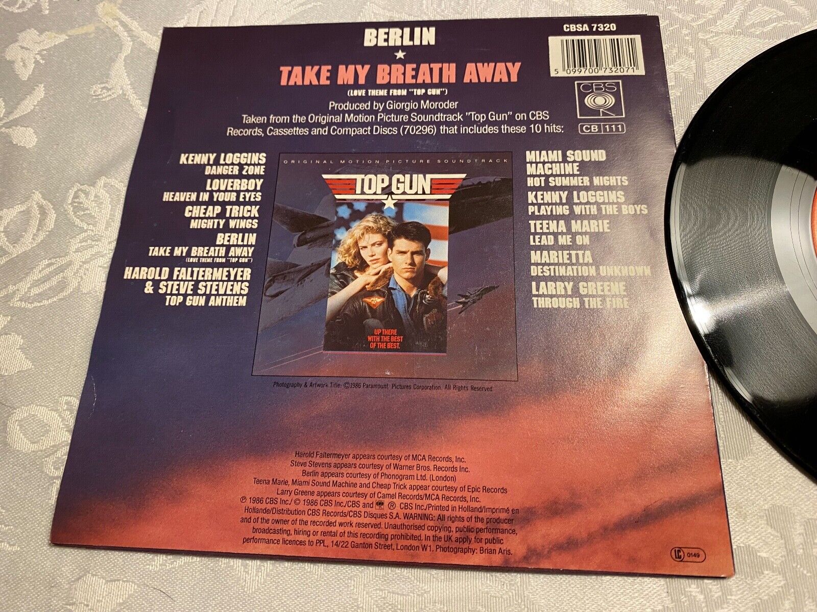 BERLIN "TAKE MY BREATH AWAY" 1986 CBS RECORDS TOP GUN LOVE THEME 1 PRESSING OOP