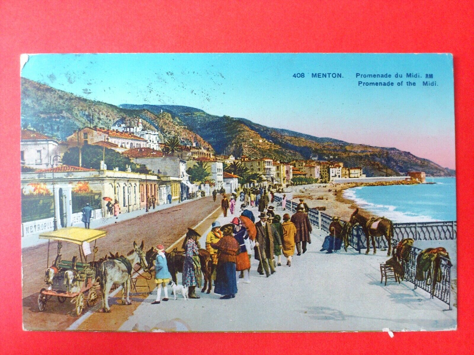 Vintage Postcard FranceMentonPromenade du Midi Posted to Denmark 1927