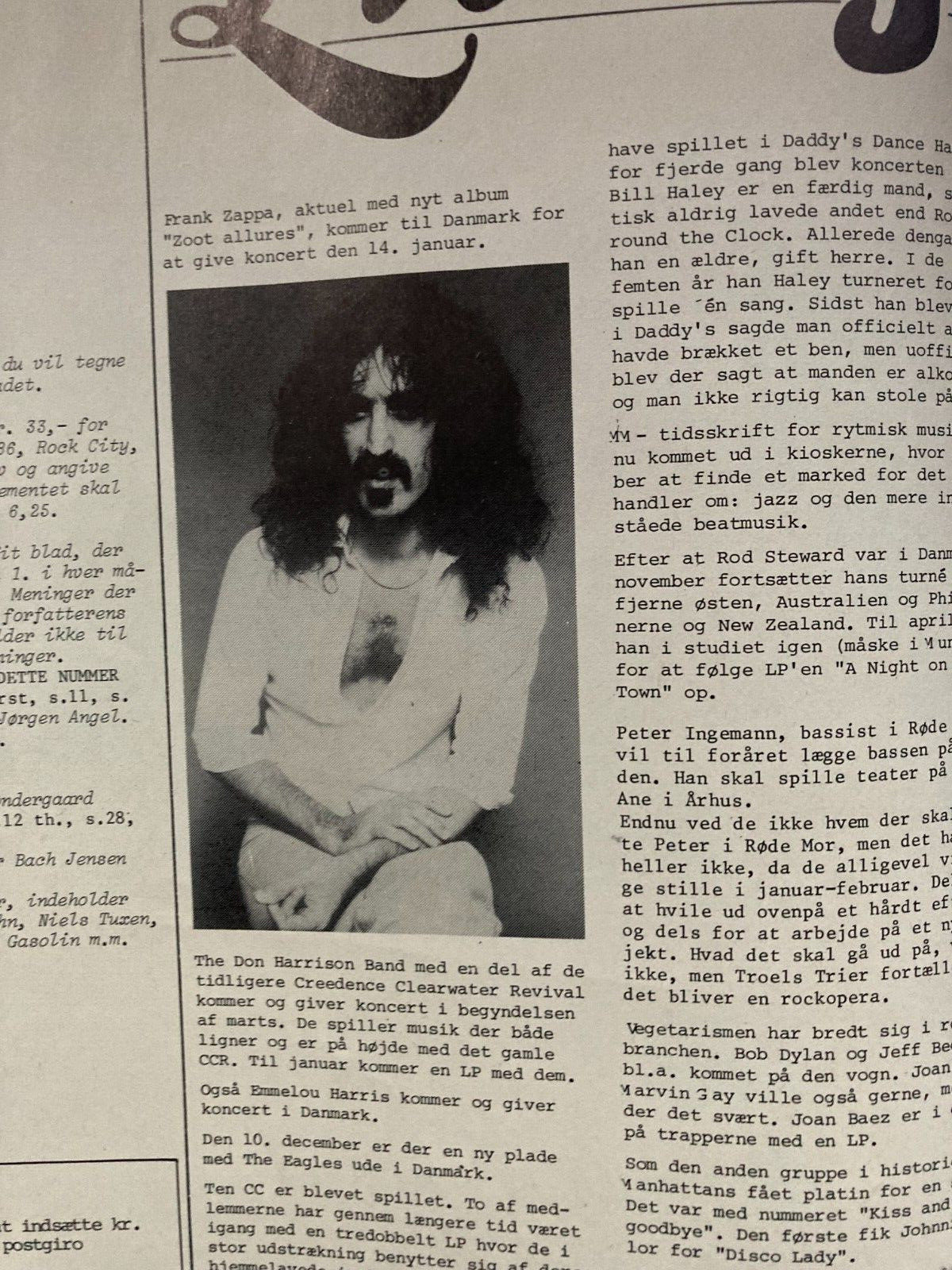 Brian Ferry + Chuck Barry + Frank Zappa 1976 "Rock City" Danish Magazine