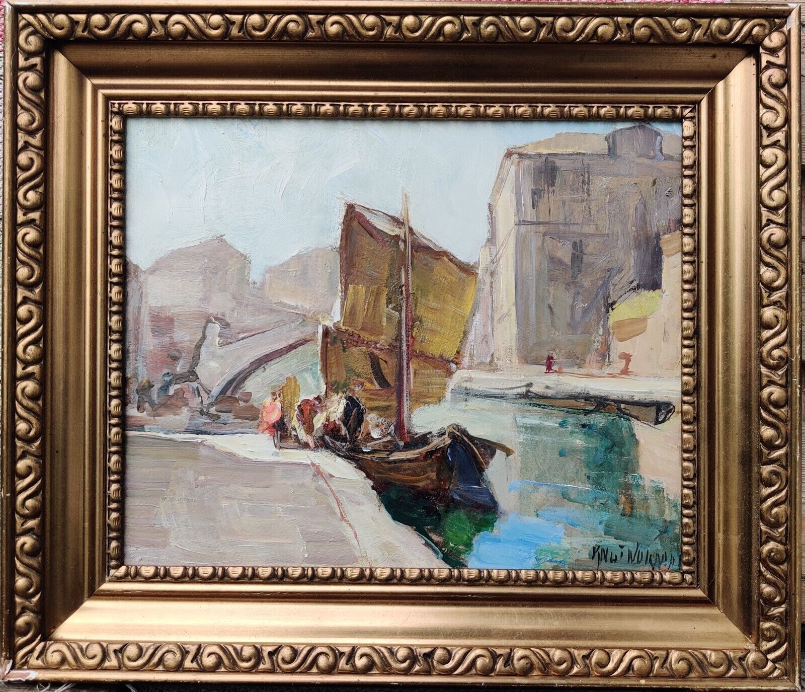 Knut Norman (1896-1977): SAILBOAT IN CHOGGIA CANAL original oil painting