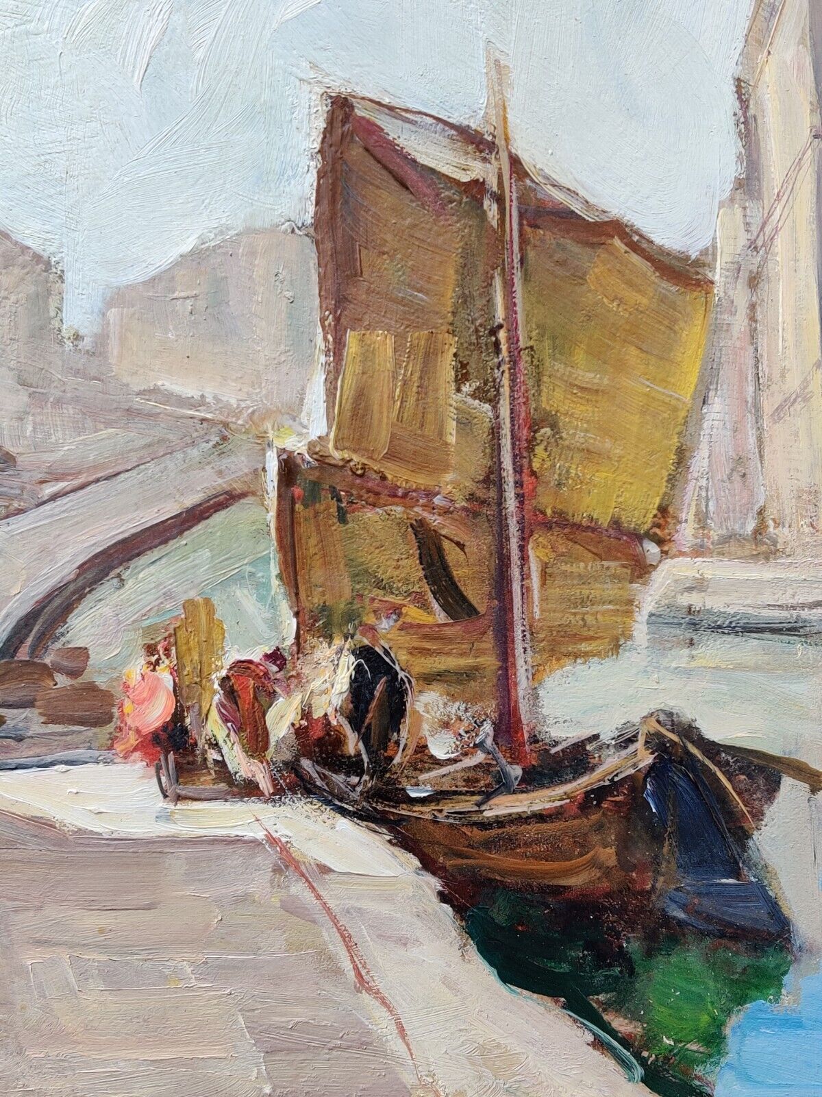 Knut Norman (1896-1977): SAILBOAT IN CHOGGIA CANAL original oil painting