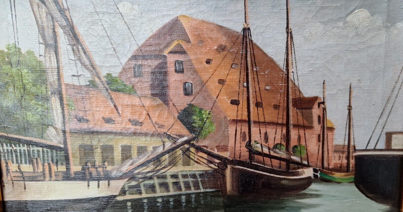 HARBOR SCENE original oil painting beautiful frame