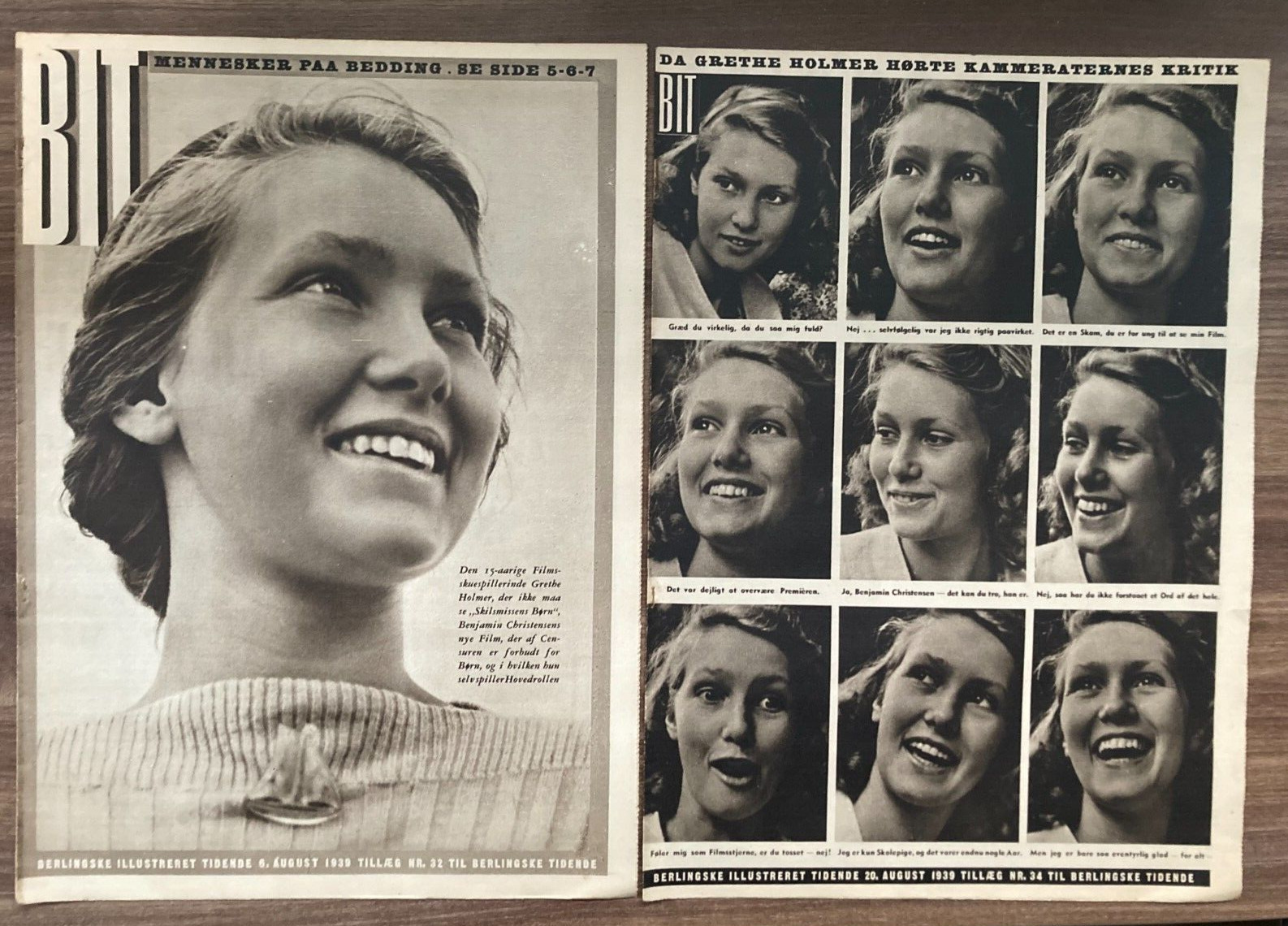 2x Grete Holmer Actress at 15 - 1939 Danish Magazines "Berlingske Illustrerede"