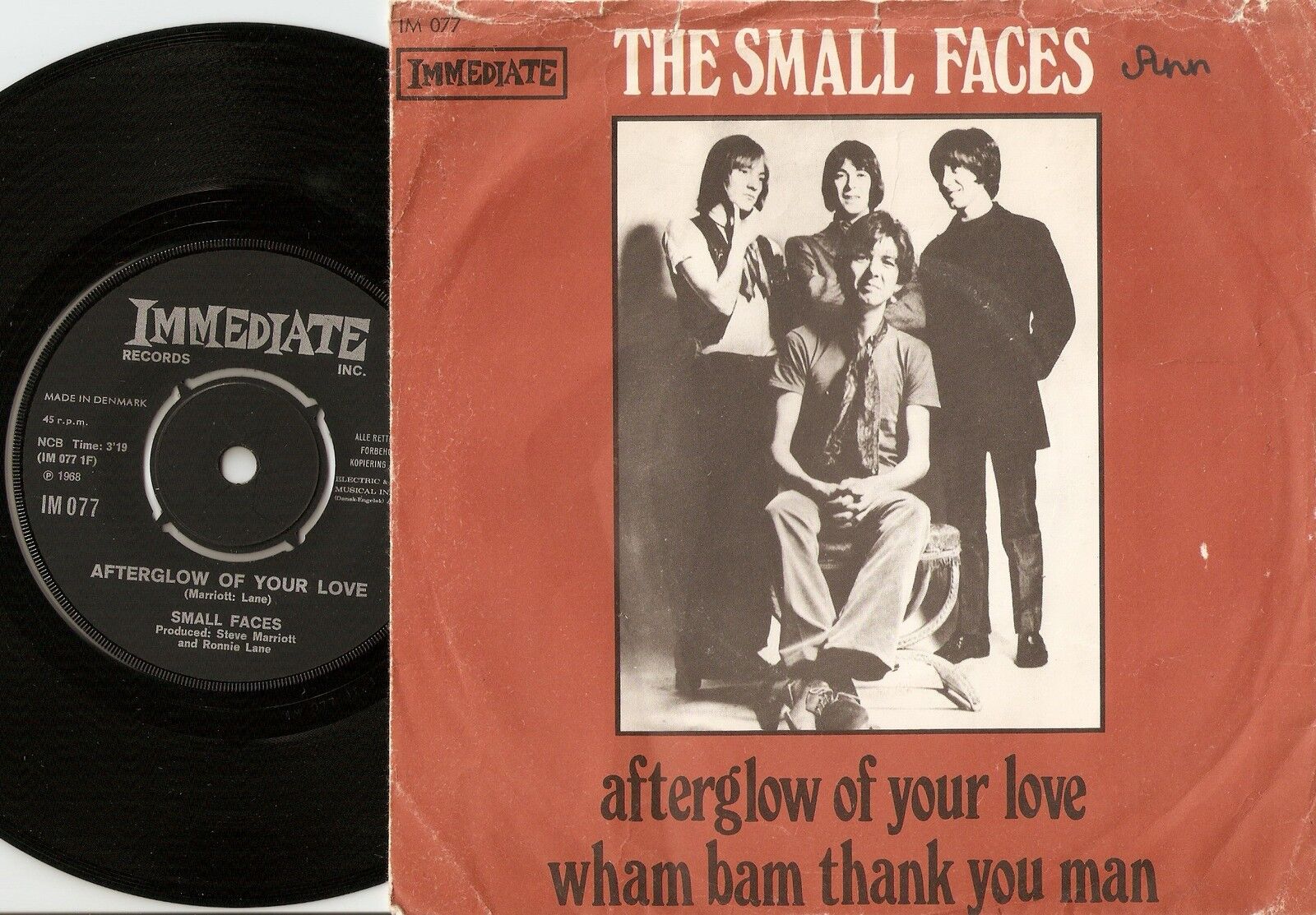 SMALL FACES AFTERGLOW OF YOUR LOVE  WHAM BAM DANISH 45+PS 1968 MOD FREAKBEAT