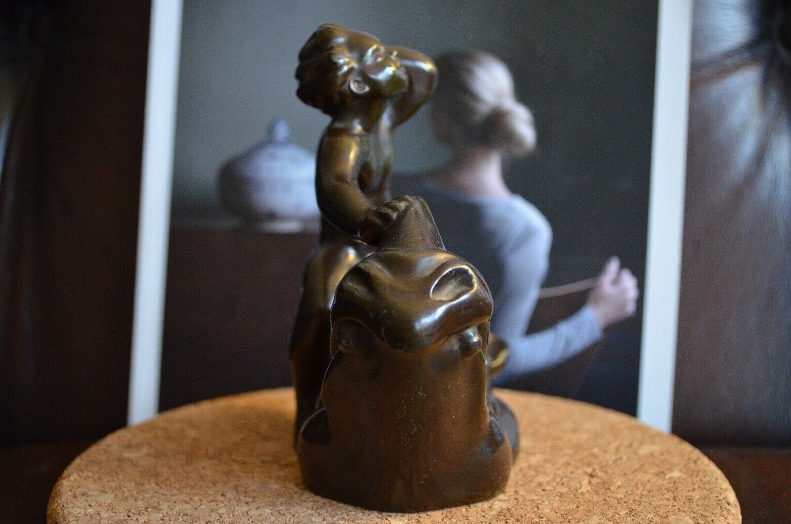 JUST ANDERSEN Art Deco Metal Figurine Faun on Rhino Statue Cast Denmark Pan