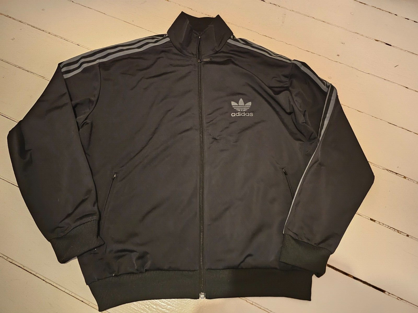 Adidas Firebird superstar warmup track top black large flock atp vintage