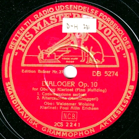 Wolsing+Erichsen Høffding (Dialoger op 10) HMV DB 5274 (early version) NM(-)