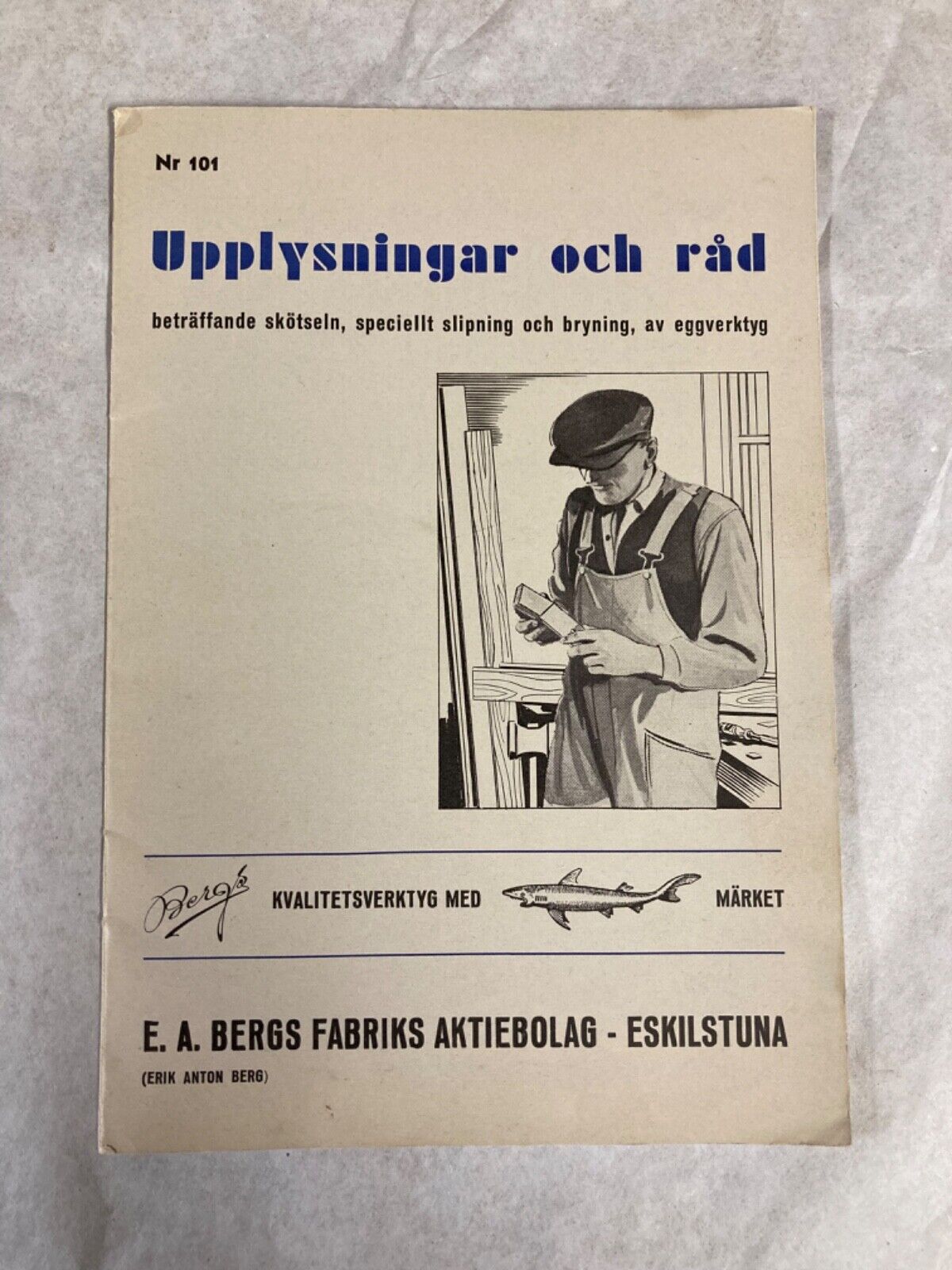 EA Berg Eskilstuna Book Brochure Pamflet Catalogue Chisel Shark Erik Anton