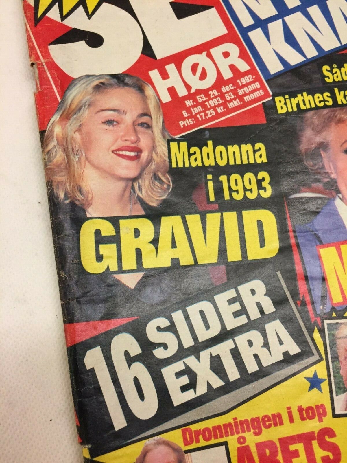 Madonna Pregnancy Rumors Front Cover Vtg Danish Magazine 1992 "Se og Hoer"