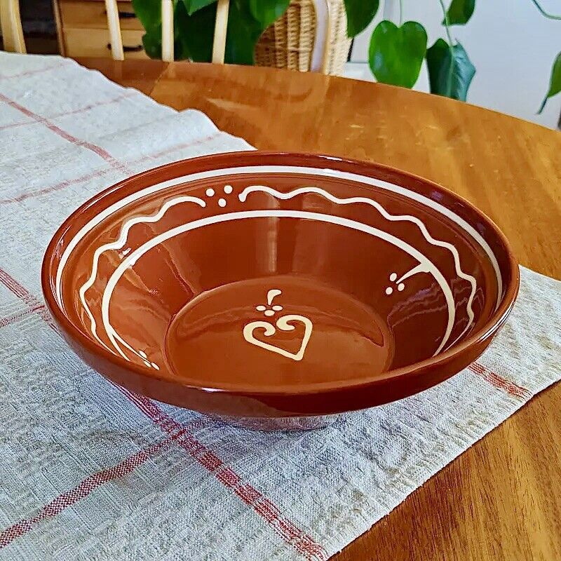 Rare Vintage NIttsjö Glazed Ceramic Serving Bowl White Hearts Decor ø24cm/ 94in