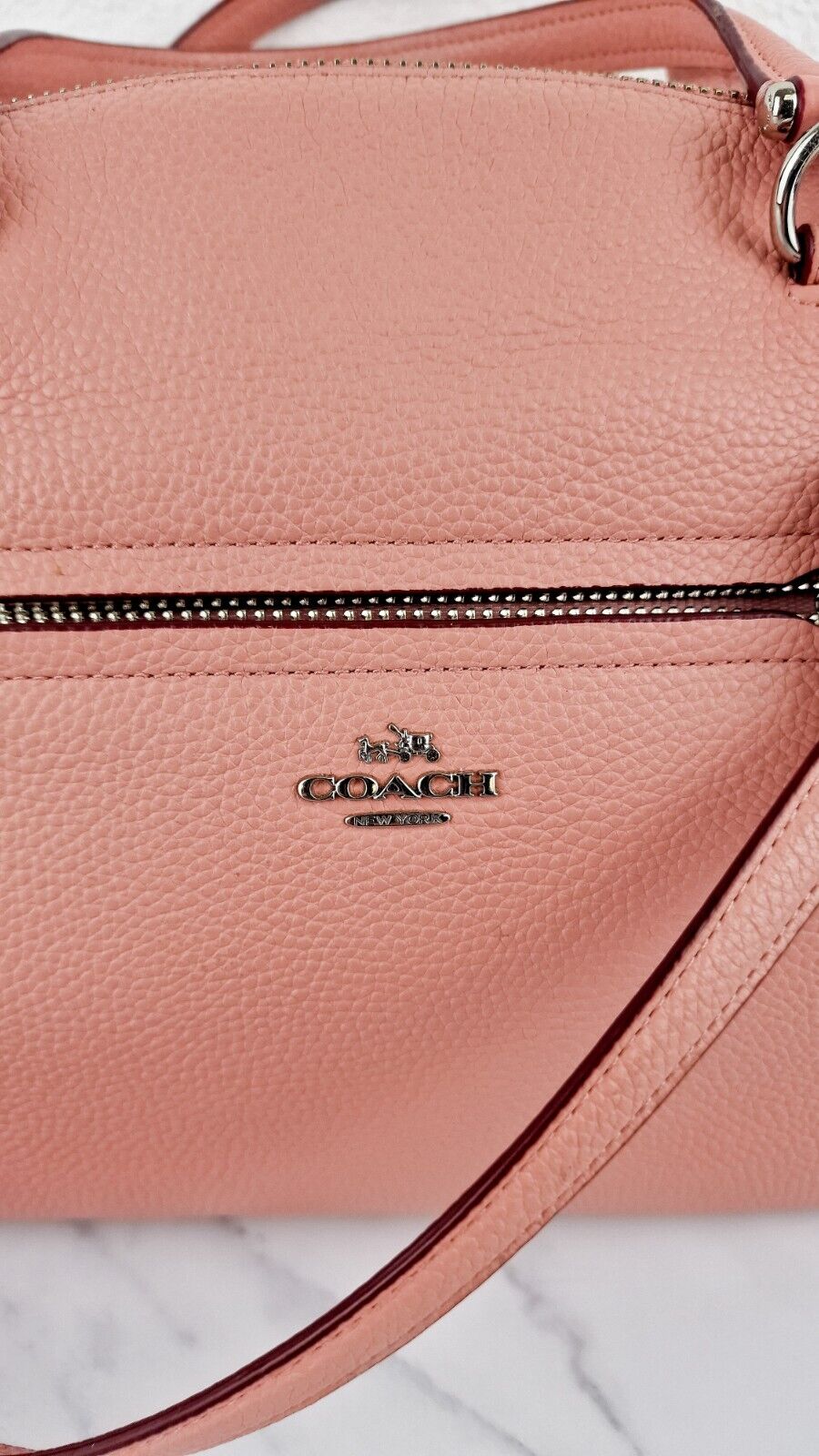 Coach Prairie Satchel in Peony Pink Pebble Leather Zip Top Handbag  34347