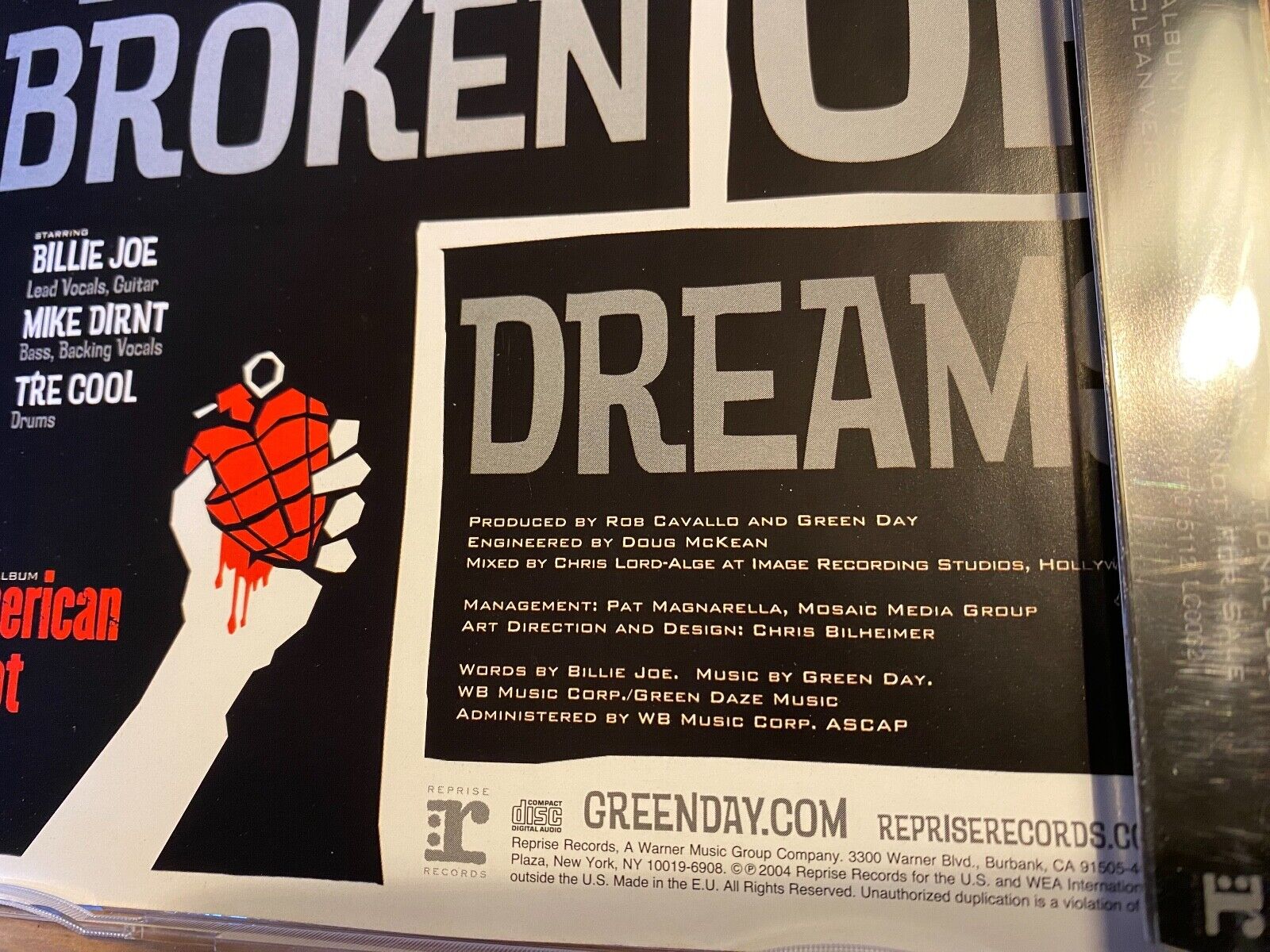 GREEN DAY "BOULEVARD OF BROKEN DREAMS" 2004 2 TRACKS PROMOTIONAL CD SINGLE EU*