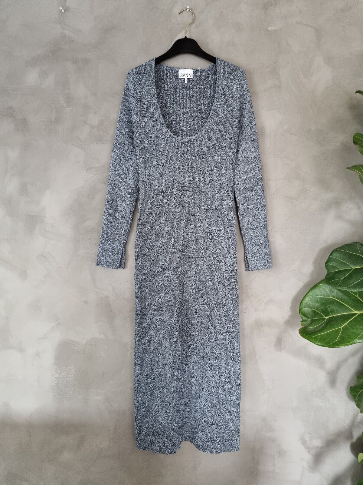 **GANNI** Blue Rib Knit Midi Dress Size Large