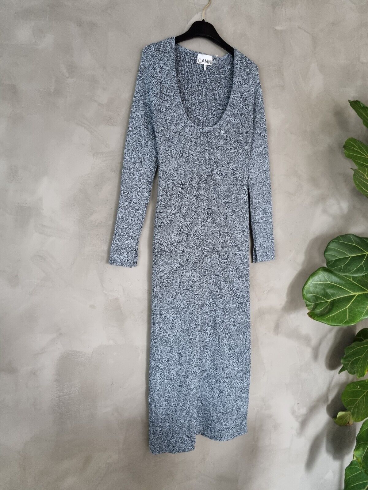 **GANNI** Blue Rib Knit Midi Dress Size Large