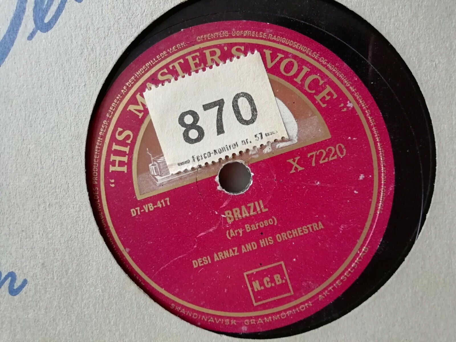 78 rpm record:Dezi Arnaz and his orchestraSidoney/BrazilHis Master's Voice 