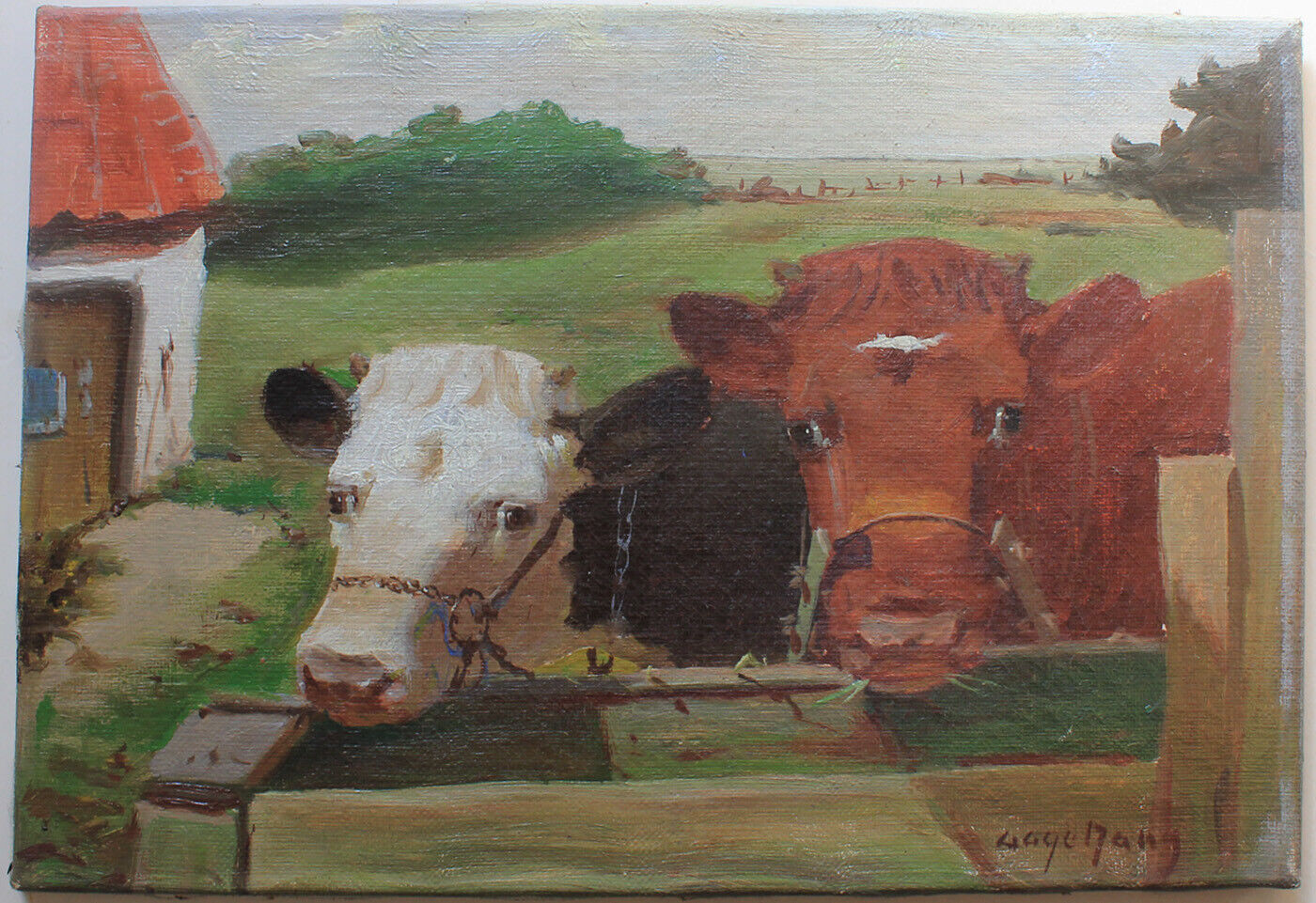 Mark Osman Curtis Two calves in a summer landscape signed Aage Wang c1920