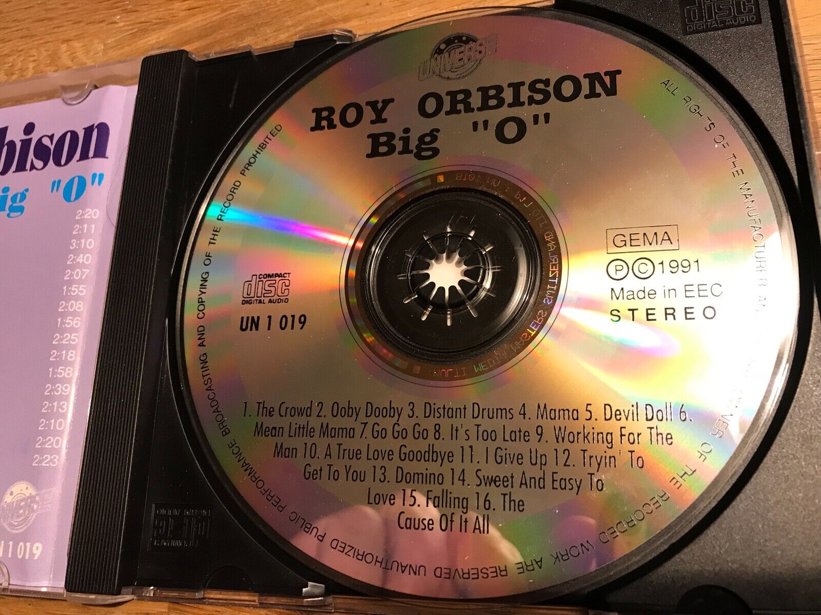 ROY ORBISON "VOL 2 BIG O" UNIVERSE CD ALBUM16 TRACK CDALBUM 1991 GEMA UN 1 019