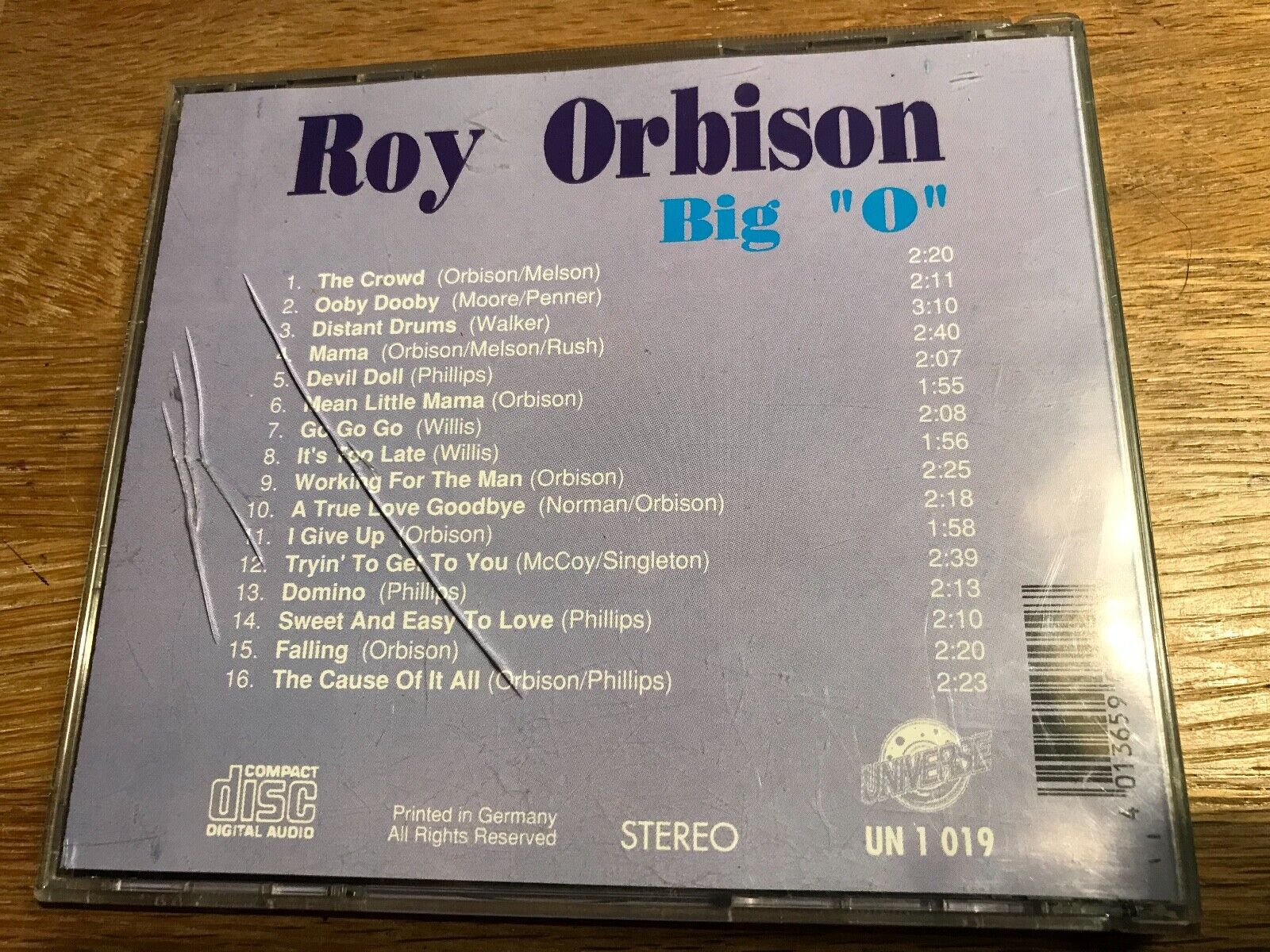 ROY ORBISON "VOL 2 BIG O" UNIVERSE CD ALBUM16 TRACK CDALBUM 1991 GEMA UN 1 019