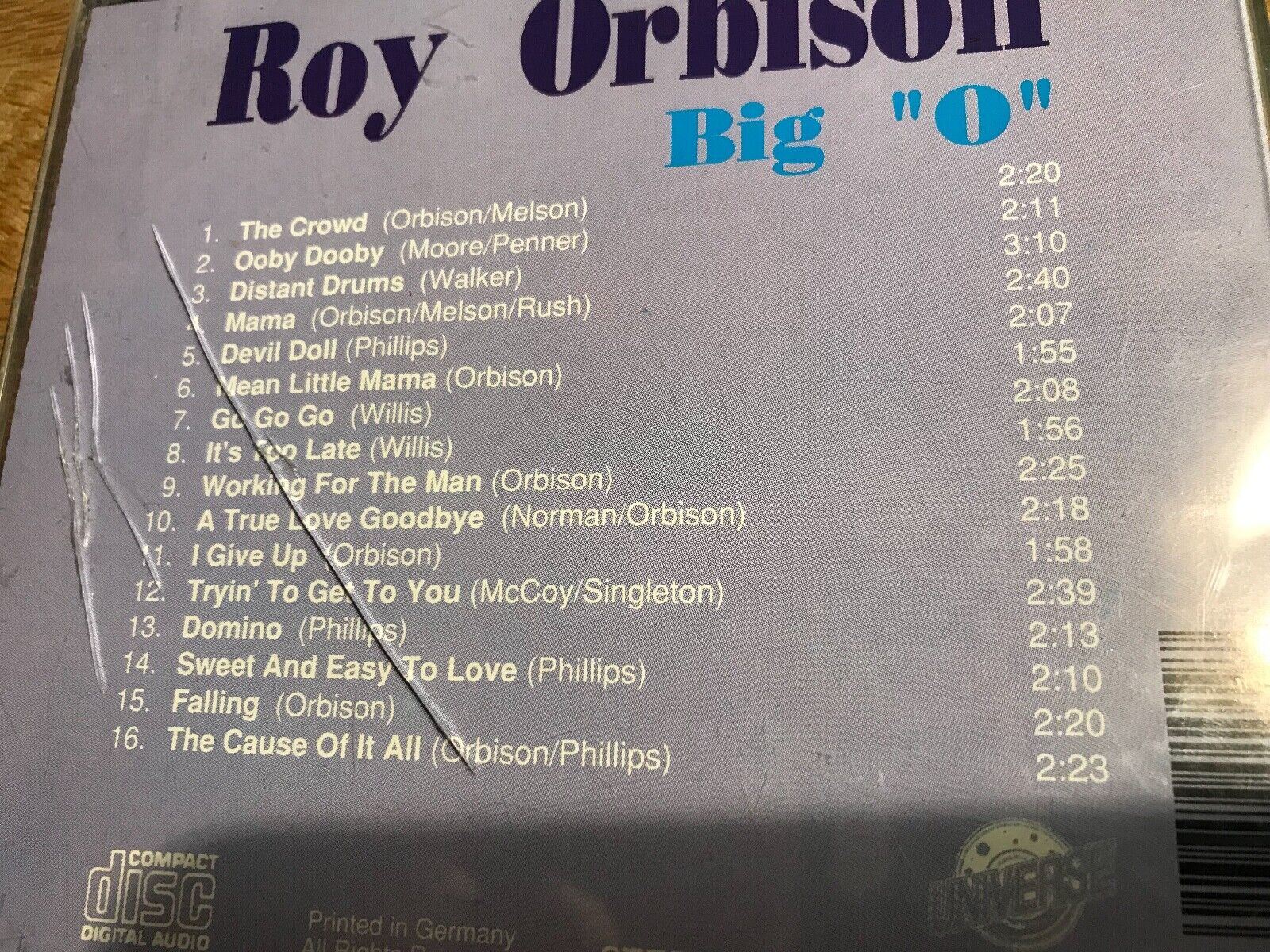 ROY ORBISON "VOL 2 BIG O" UNIVERSE CD ALBUM16 TRACK CDALBUM 1991 GEMA UN 1 019