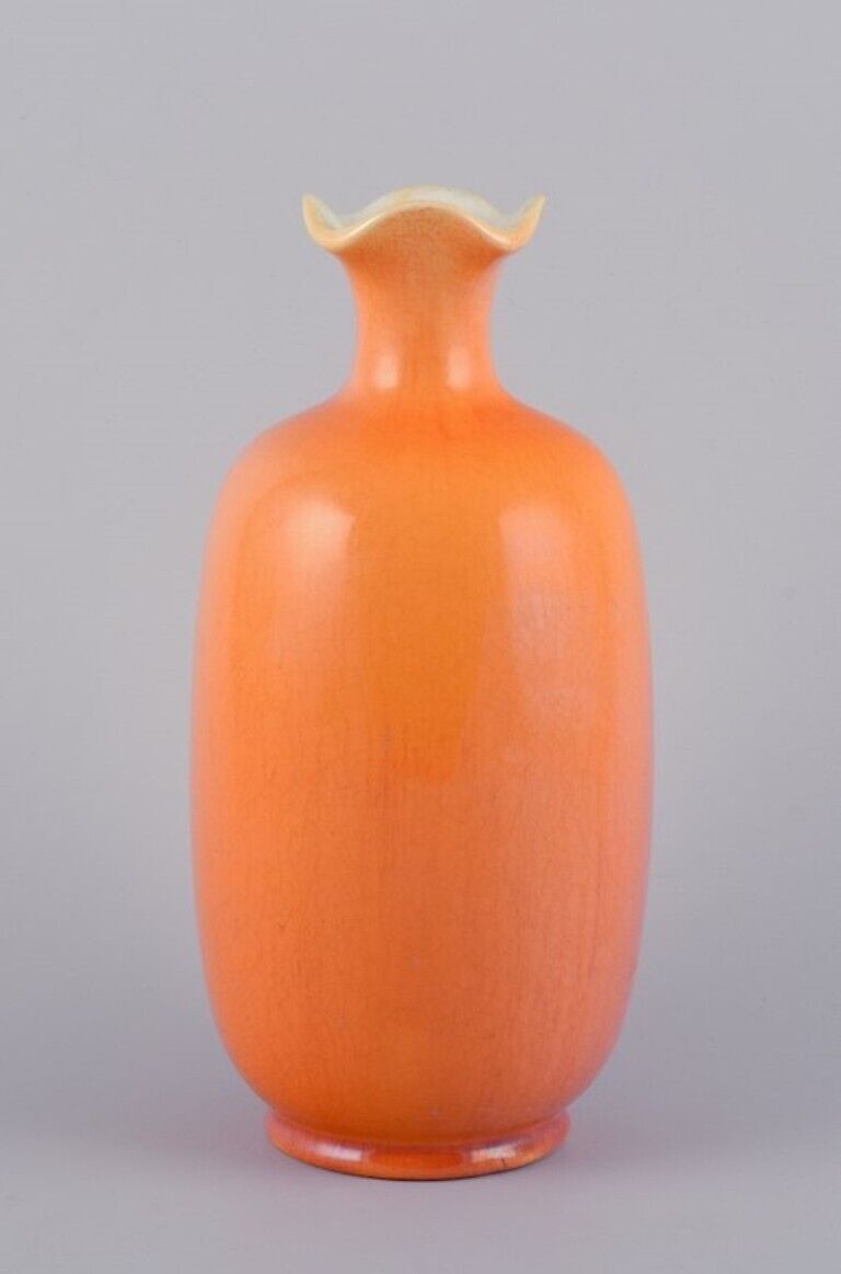 Rörstrand Sweden Large faience vase with uranium yellow glaze Early 20th C