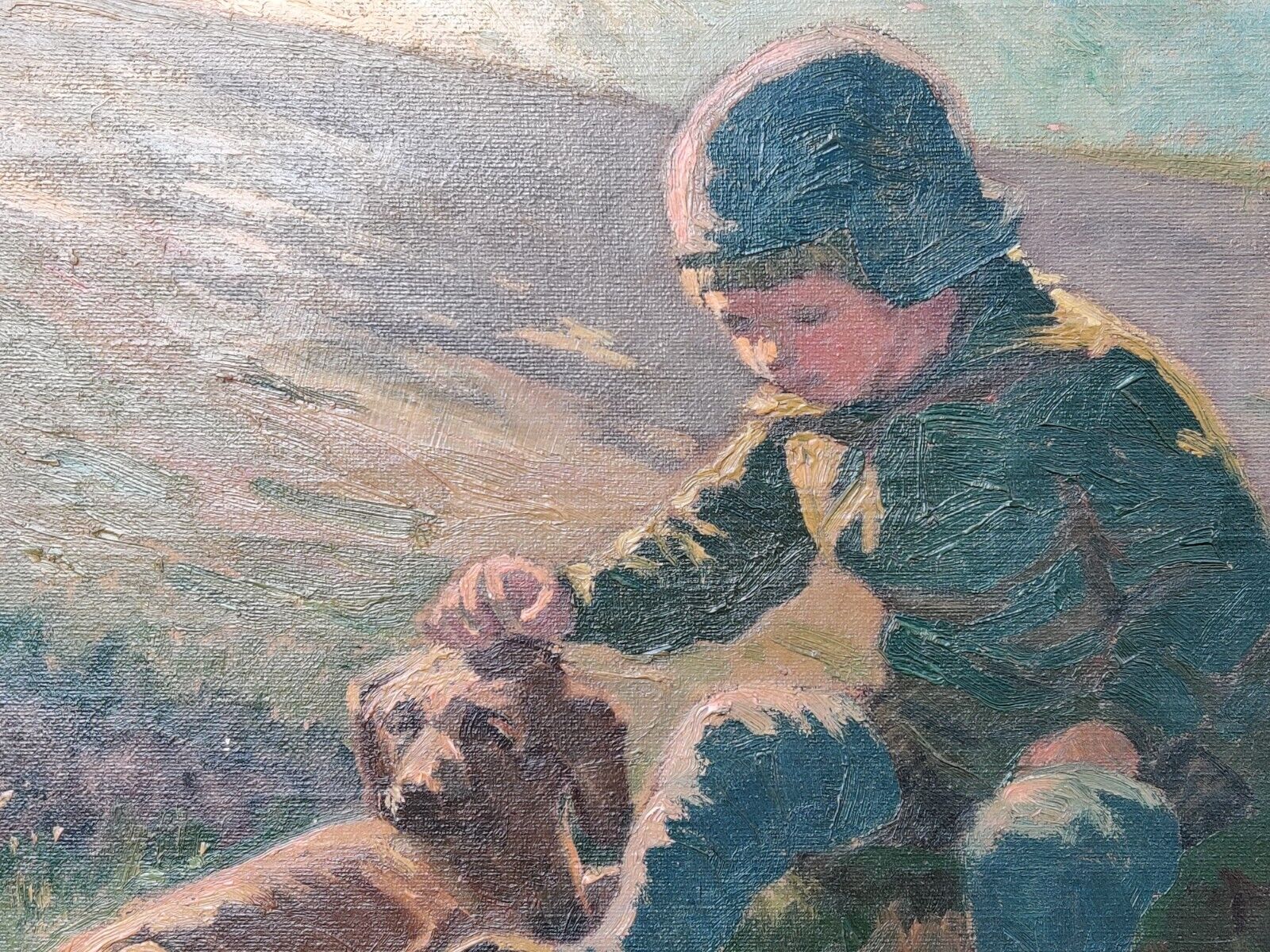 Jørgen Lupplau Janssen (1869-1927):  BOY AND HIS DOG original oil painting