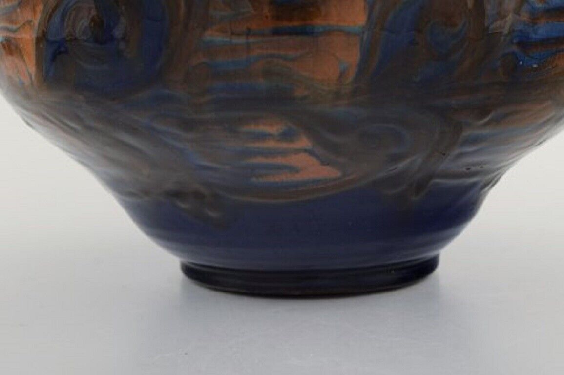 Kähler Denmark Bowl in glazed stoneware Orange foliage on blue background