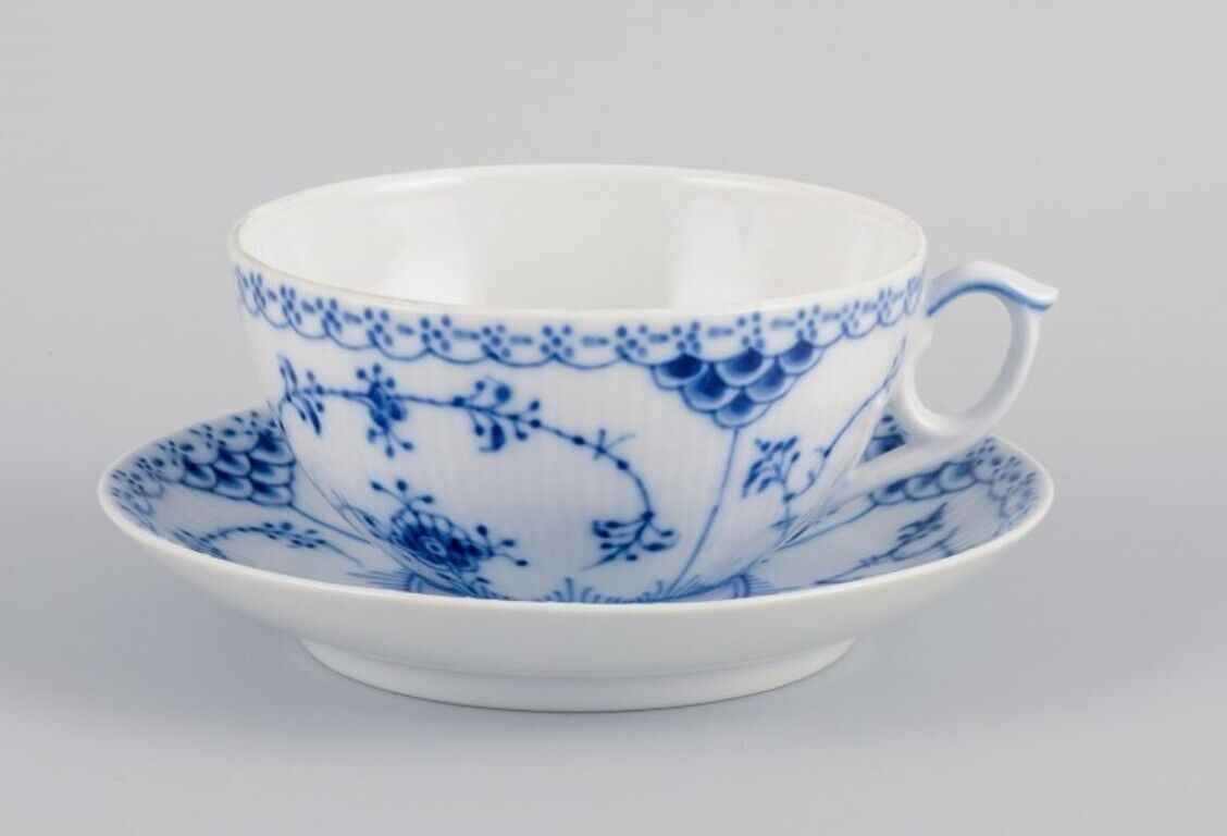 Royal Copenhagen Blue Fluted half lace 3 pairs of large teacups with saucers