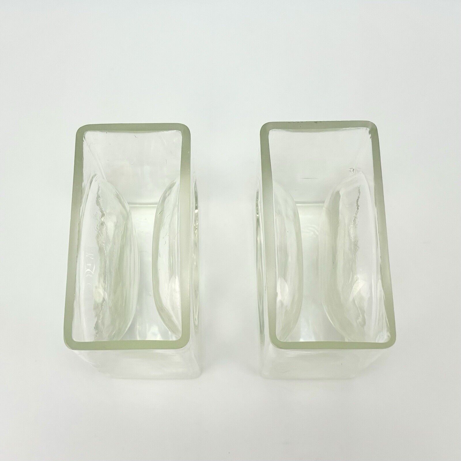 Pair of Vintage Retro Christian Tortu Diablo Vase Clear Glass Geometric Square