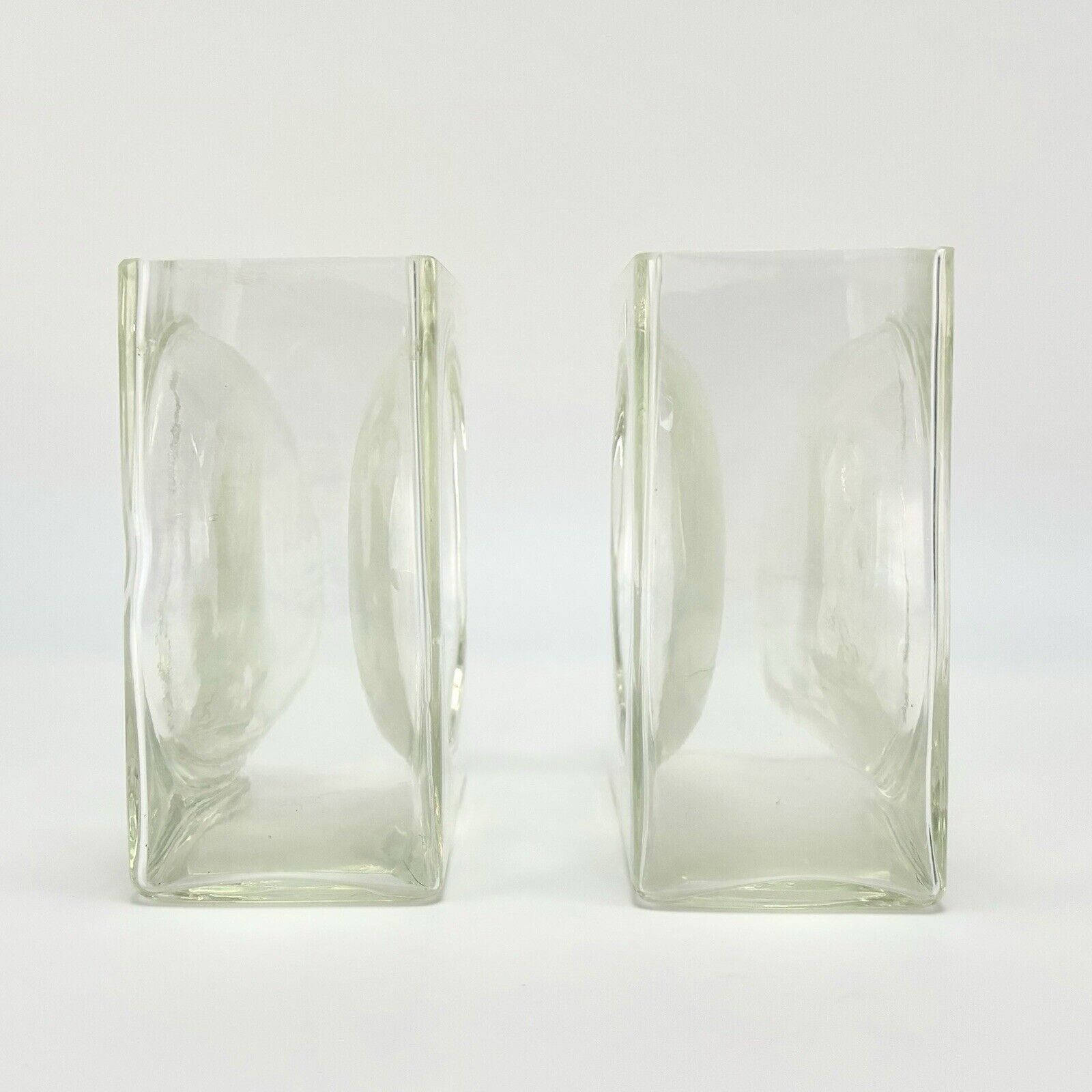 Pair of Vintage Retro Christian Tortu Diablo Vase Clear Glass Geometric Square