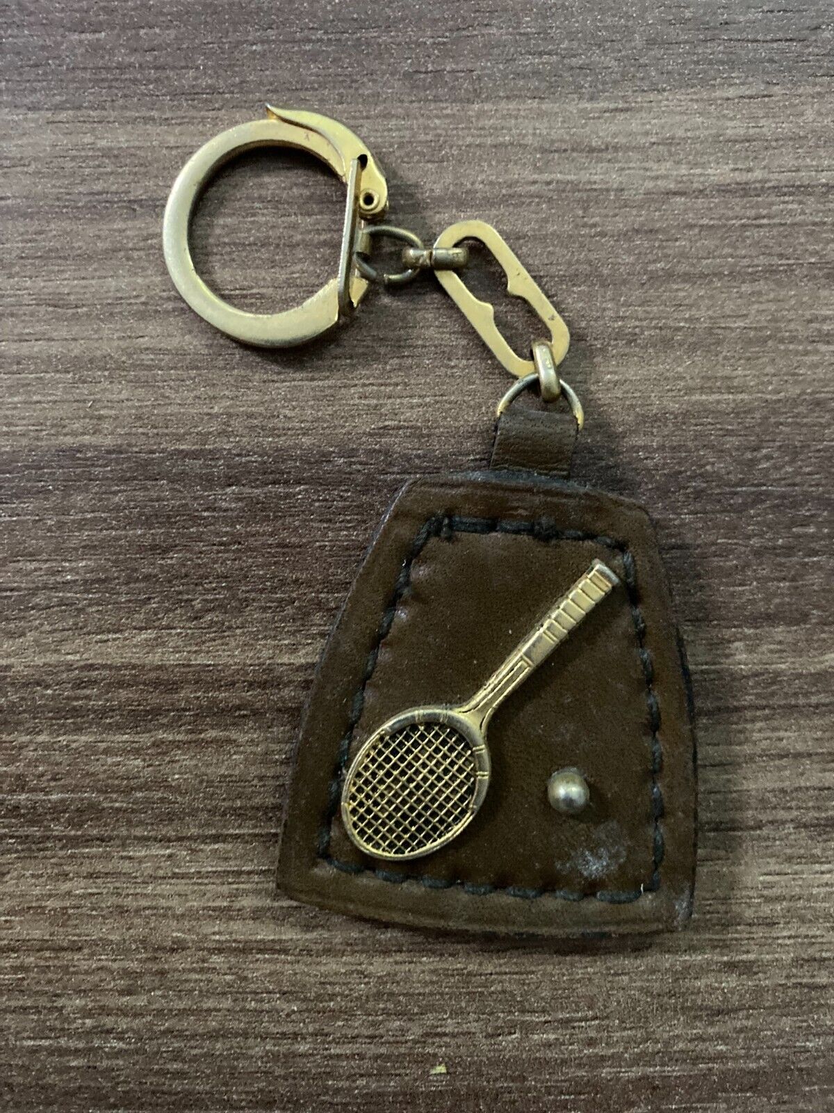 Vintage Leather Keychain with Tennis Racket and Ball Charm - Retro Charm Key