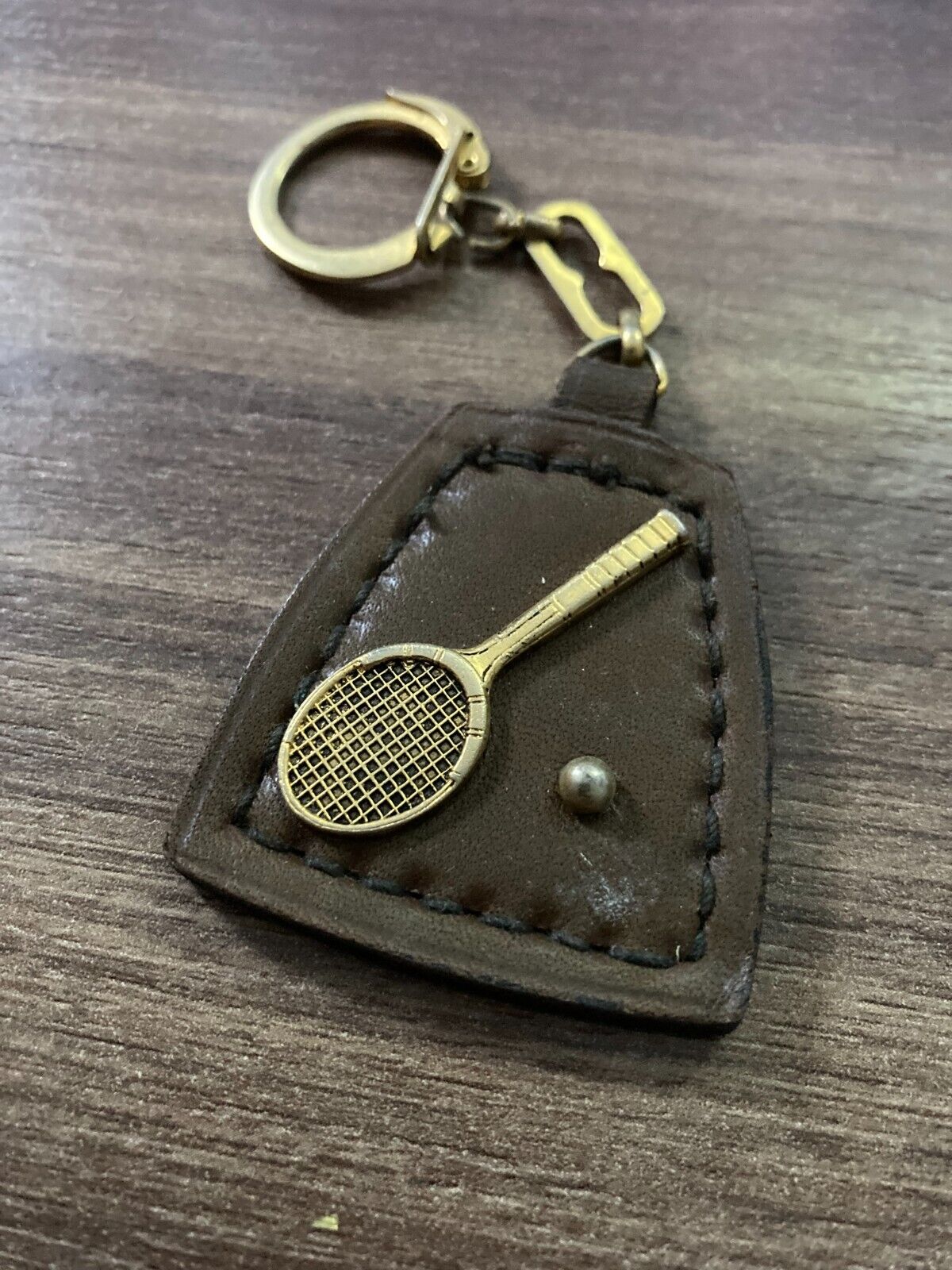 Vintage Leather Keychain with Tennis Racket and Ball Charm - Retro Charm Key