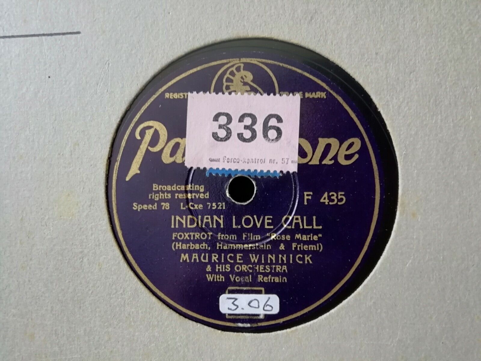 78 rpmMAURICE WINNICKIndian Love Call /Rose MarieParlophoneEngland