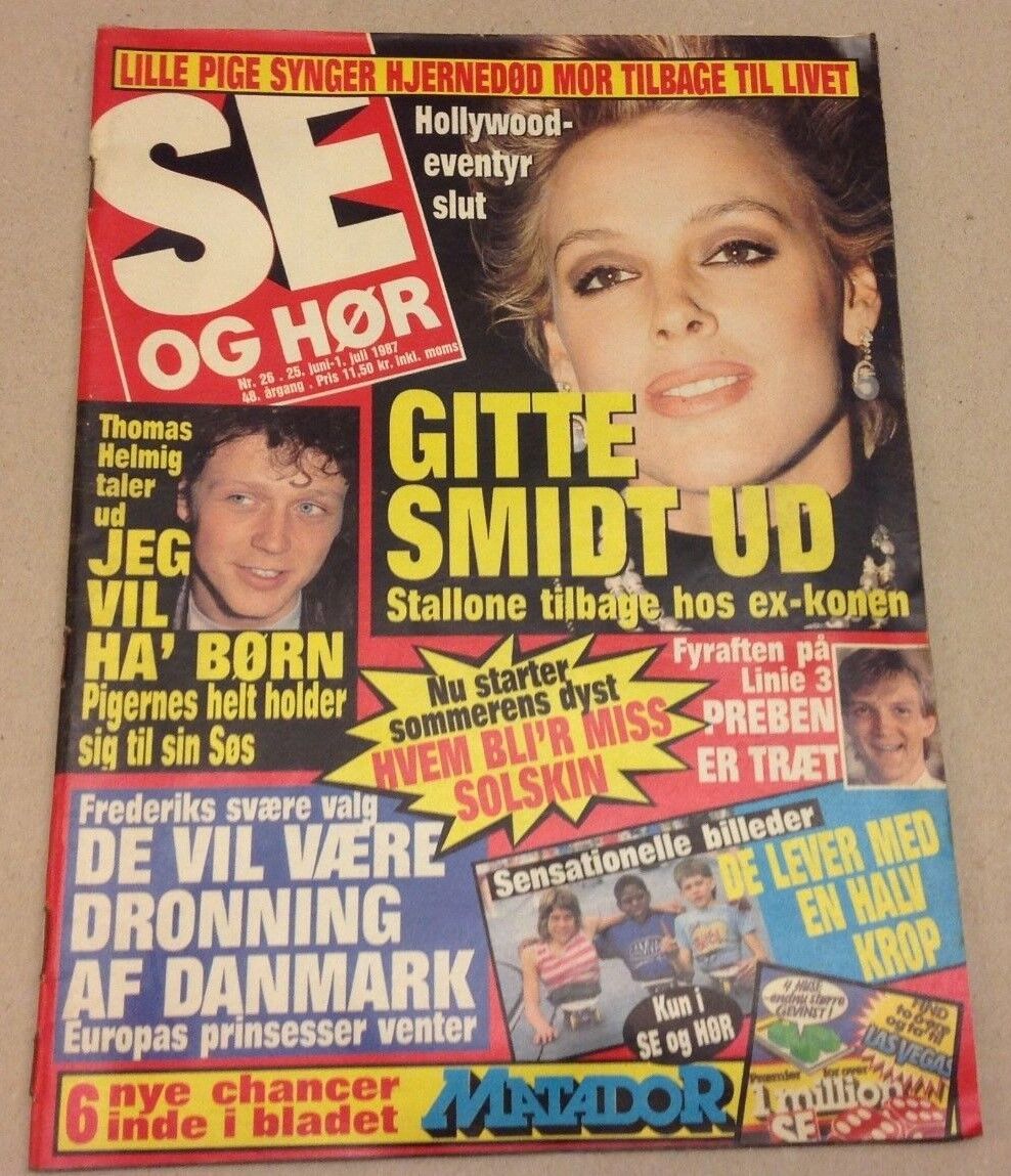 Gitte Nielsen Sylvester Stallone Breakup Vtg Danish Magazine 1987 "Se og Hoer"