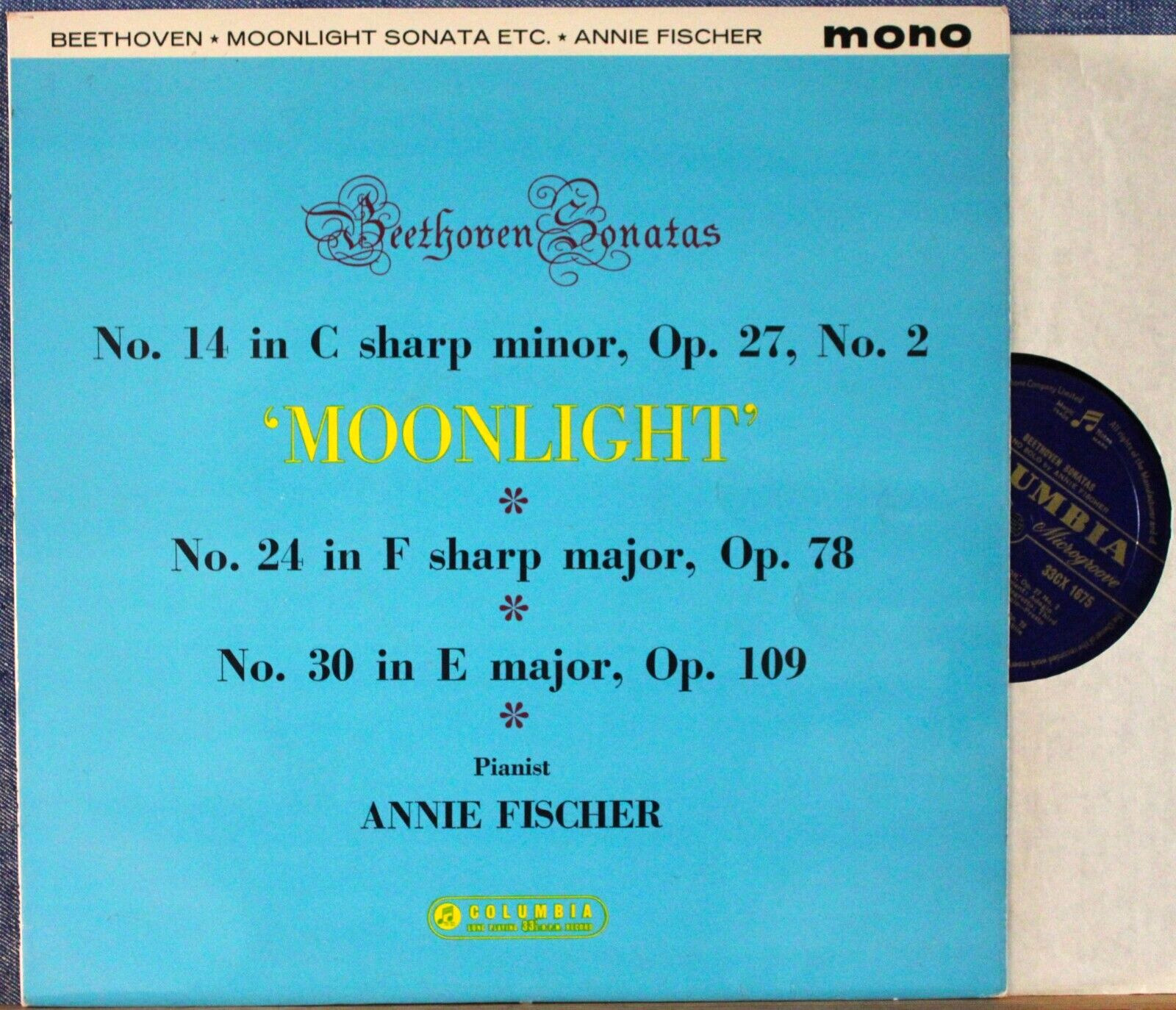 Fischer Beethoven (Sonatas 14 24 30) Col 33CX 1675 NM