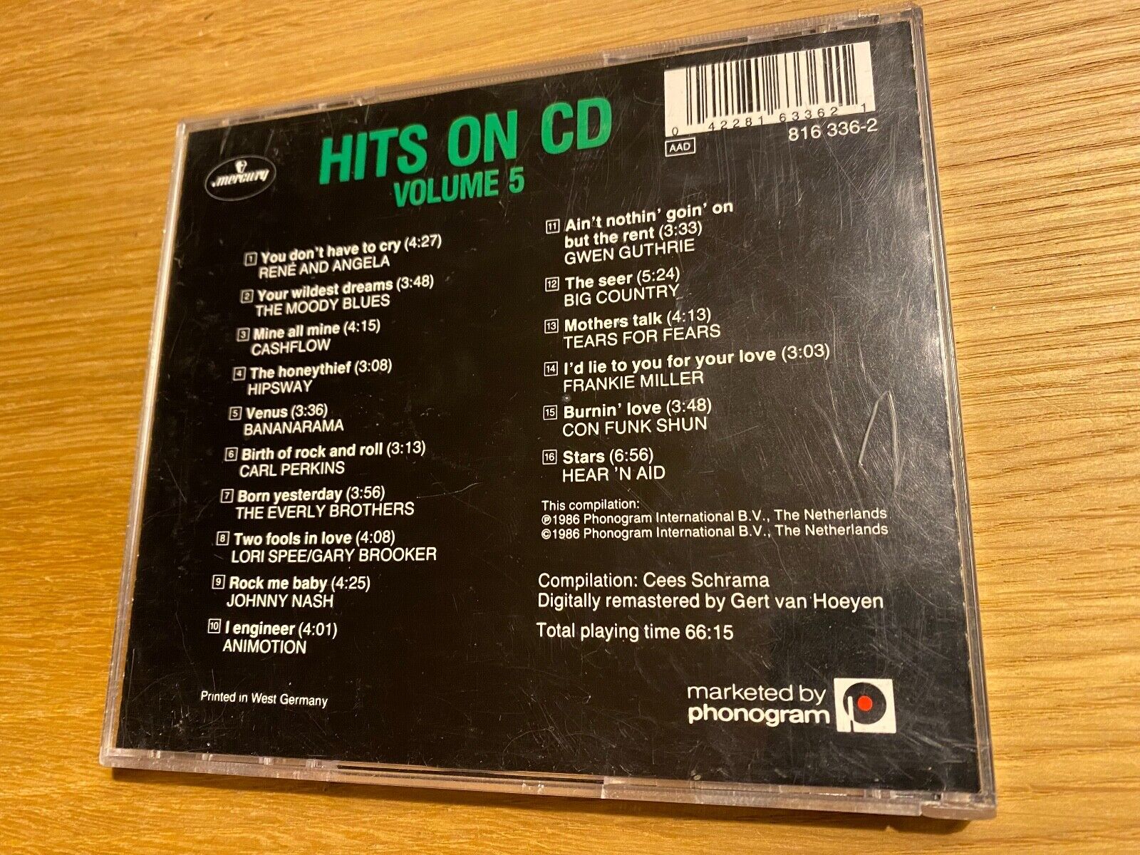 HITS ON CD VOLUME 5 1986 16 TRACKS 1 PRESS COMPILATION CD ALBUM MERCURY RECORDS