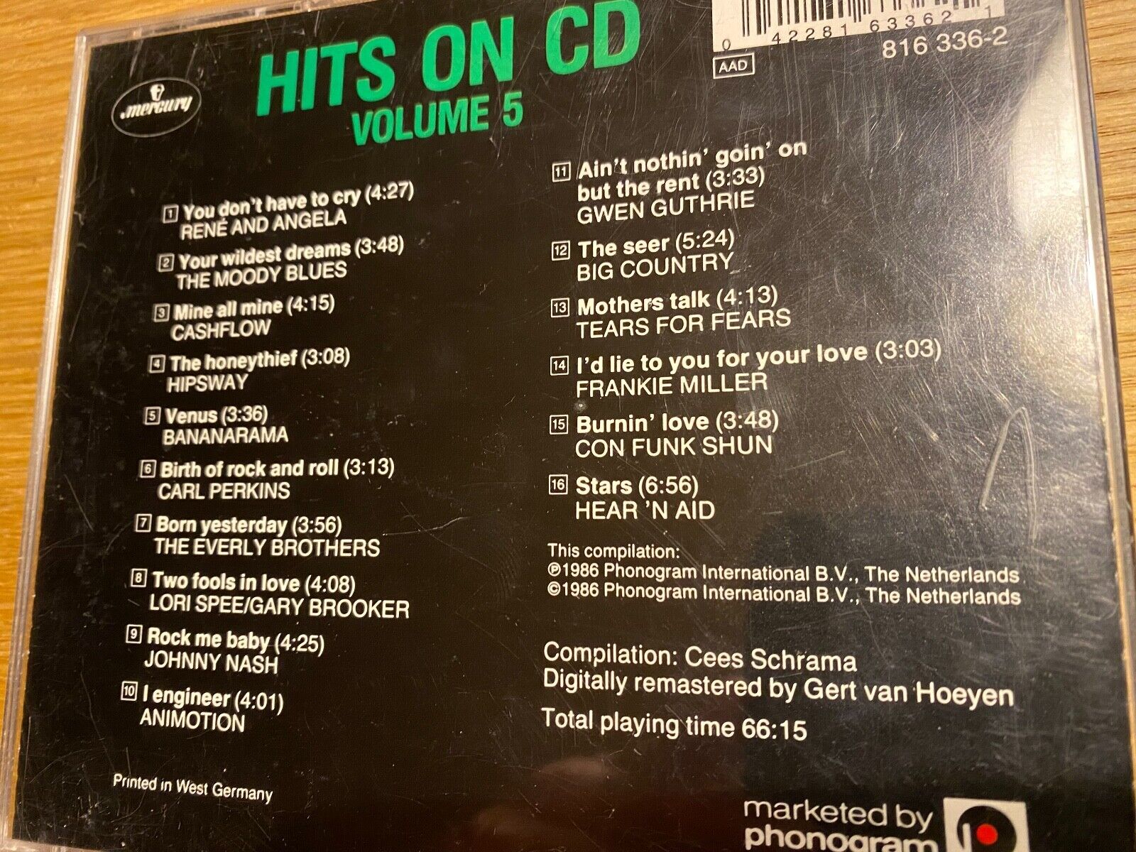 HITS ON CD VOLUME 5 1986 16 TRACKS 1 PRESS COMPILATION CD ALBUM MERCURY RECORDS