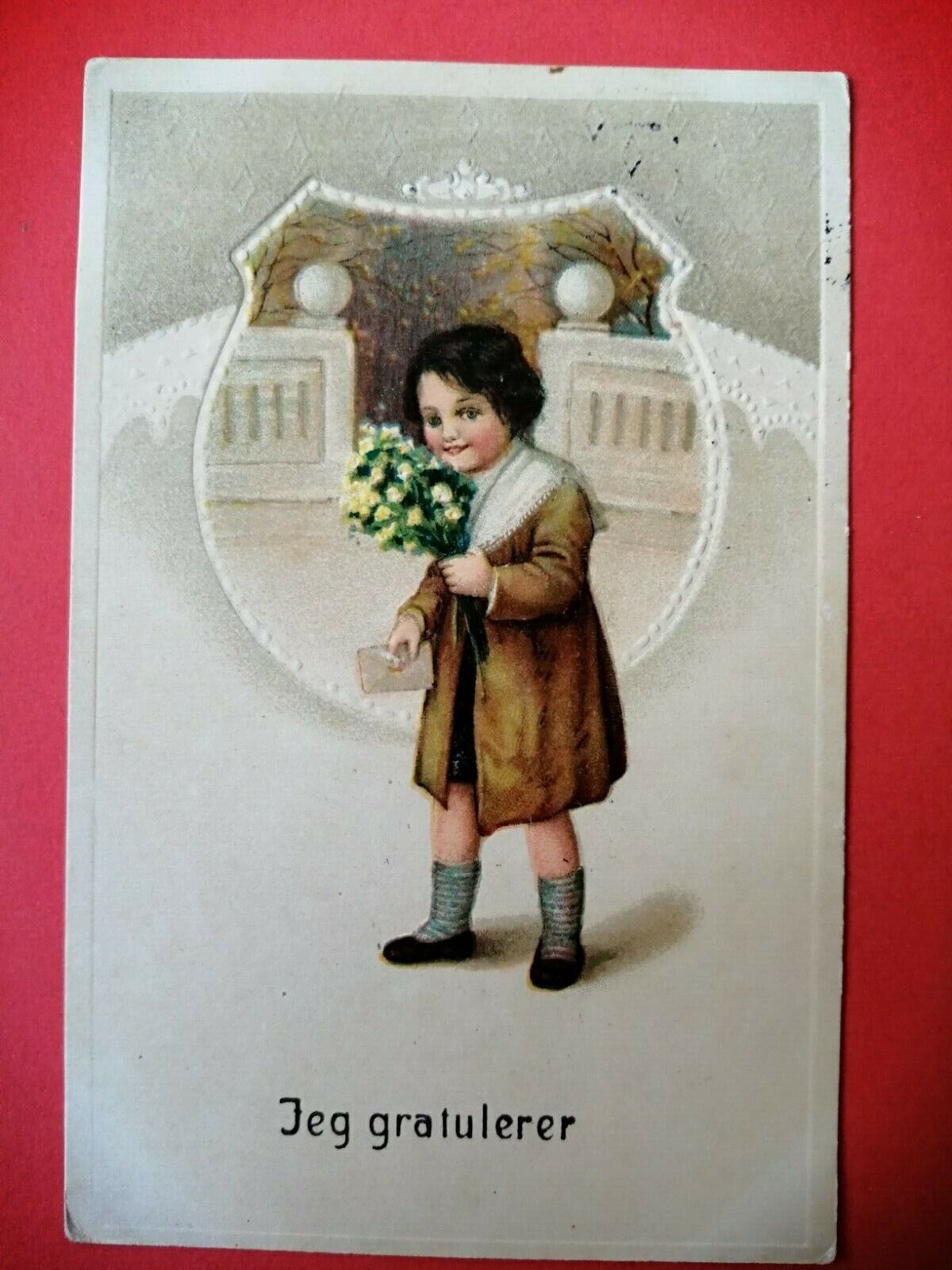 Antique collectable Danish greeting card posted in 1917