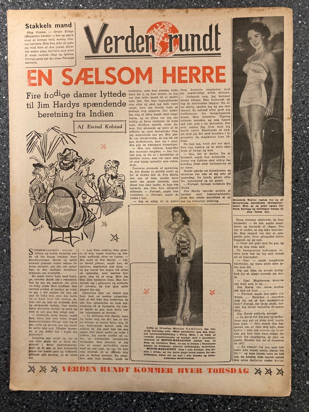 Barbara Fuller Joe Douglas Elizabeth Taylor Danish Magazine 1954 "Verden Rundt"