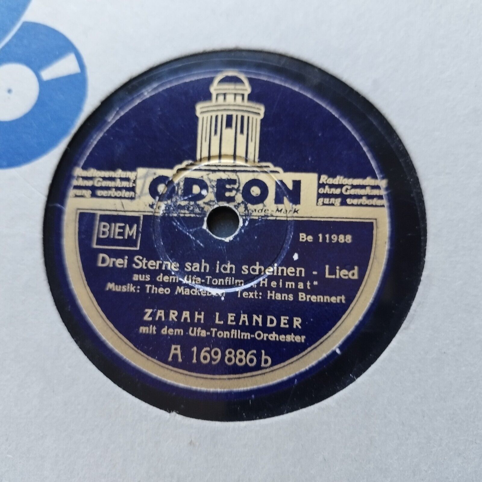 78 RPM  shellacZARAH LEANDERDrei Sterne sah Ich scheinen/Eine Frau wird ernst