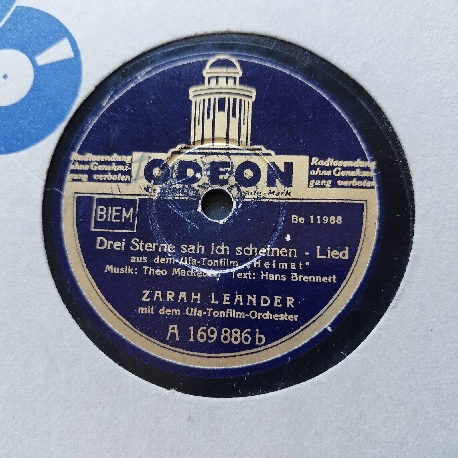 78 RPM  shellacZARAH LEANDERDrei Sterne sah Ich scheinen/Eine Frau wird ernst