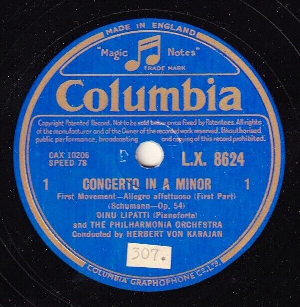 Lipatti; Karajan. Schumann (Piano concerto). Col LX 8624-7 (4). NM-