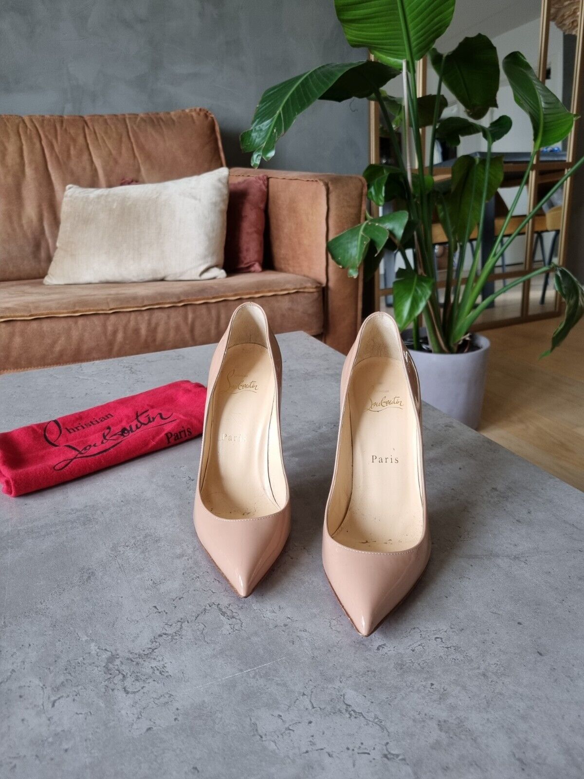 **Christian Louboutin** Beige Patent Leather Pigalle Follies Size 36