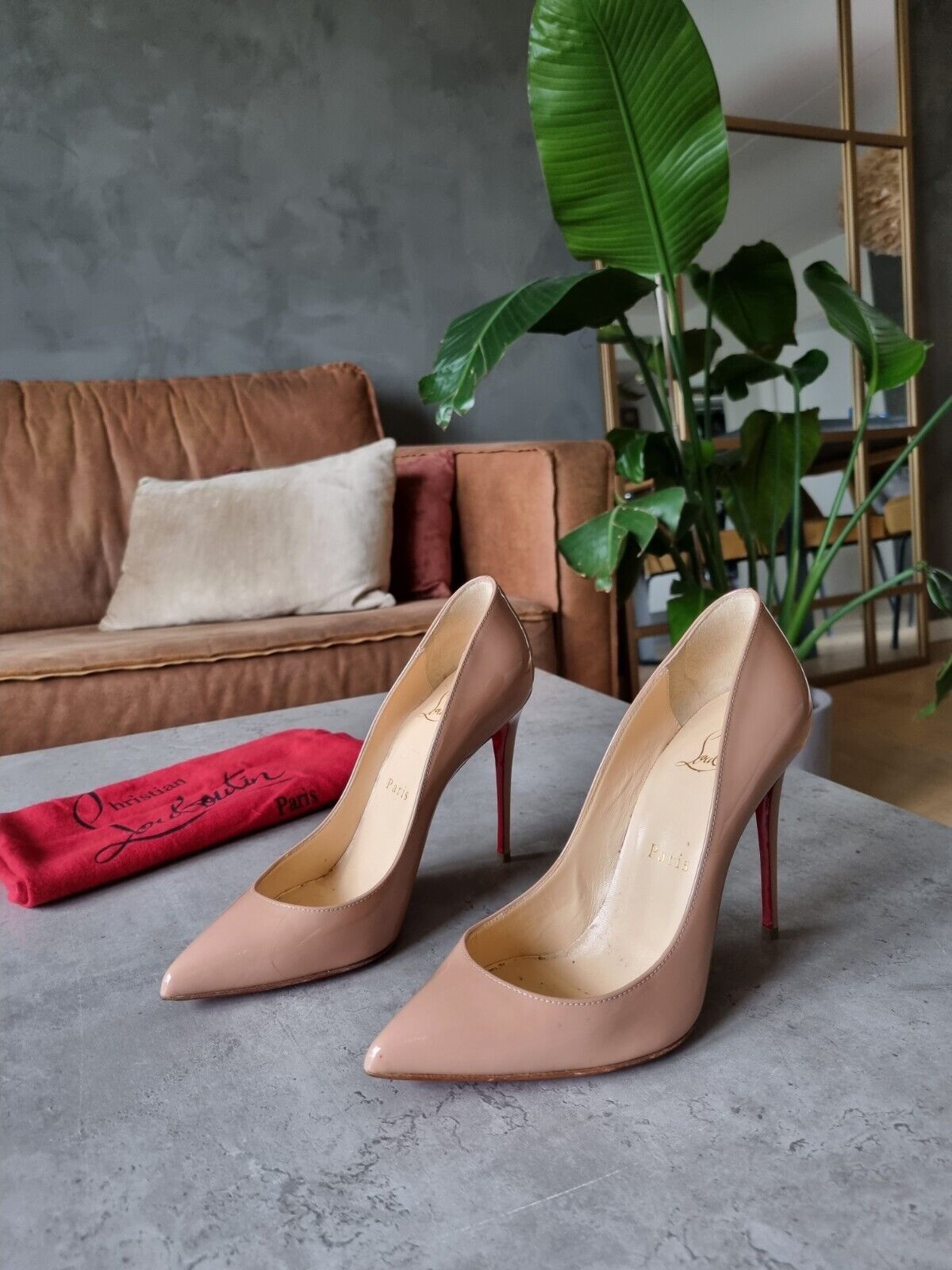 **Christian Louboutin** Beige Patent Leather Pigalle Follies Size 36