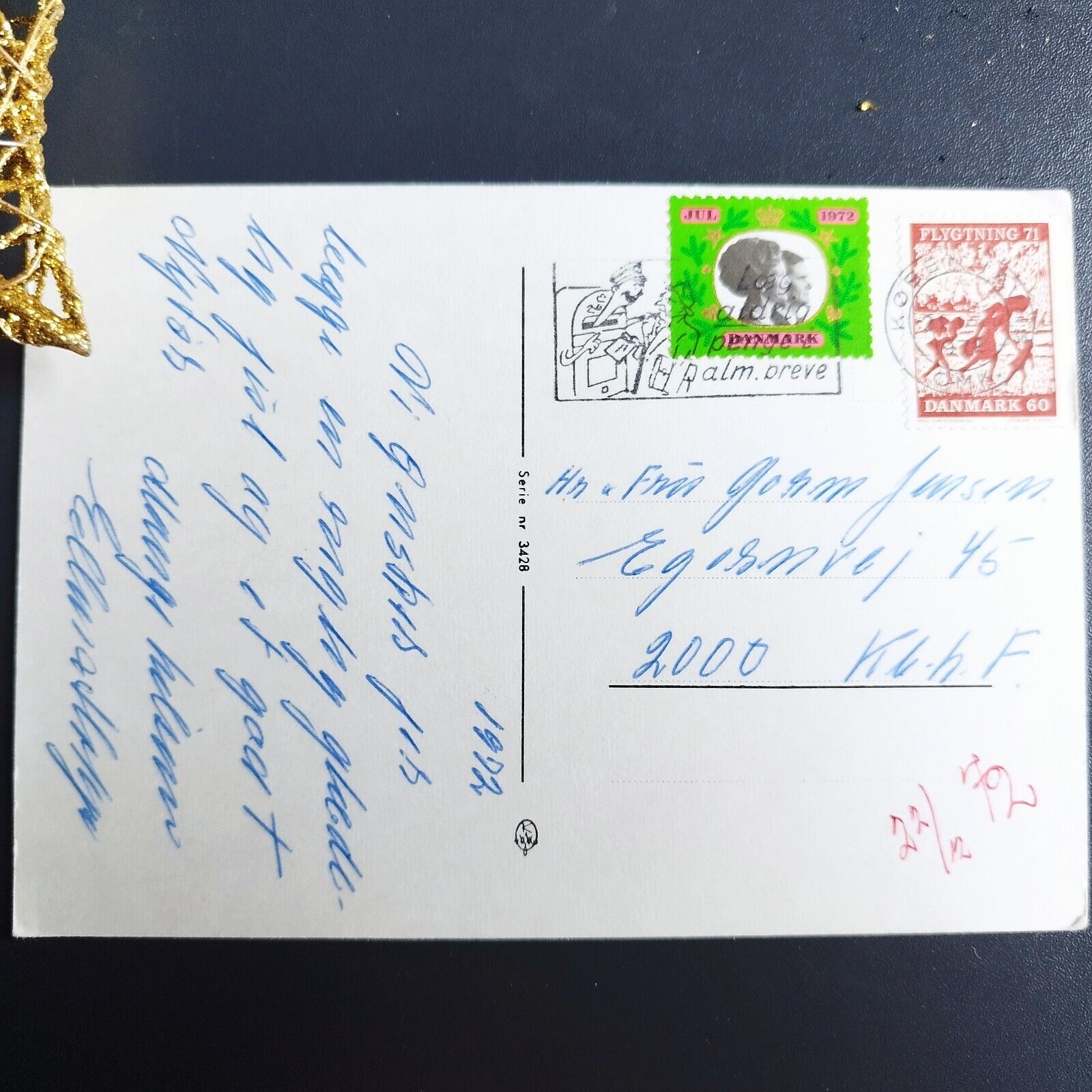 Vintage and collectible Danish Christmas card Posted  in 1972 ( no X36 )