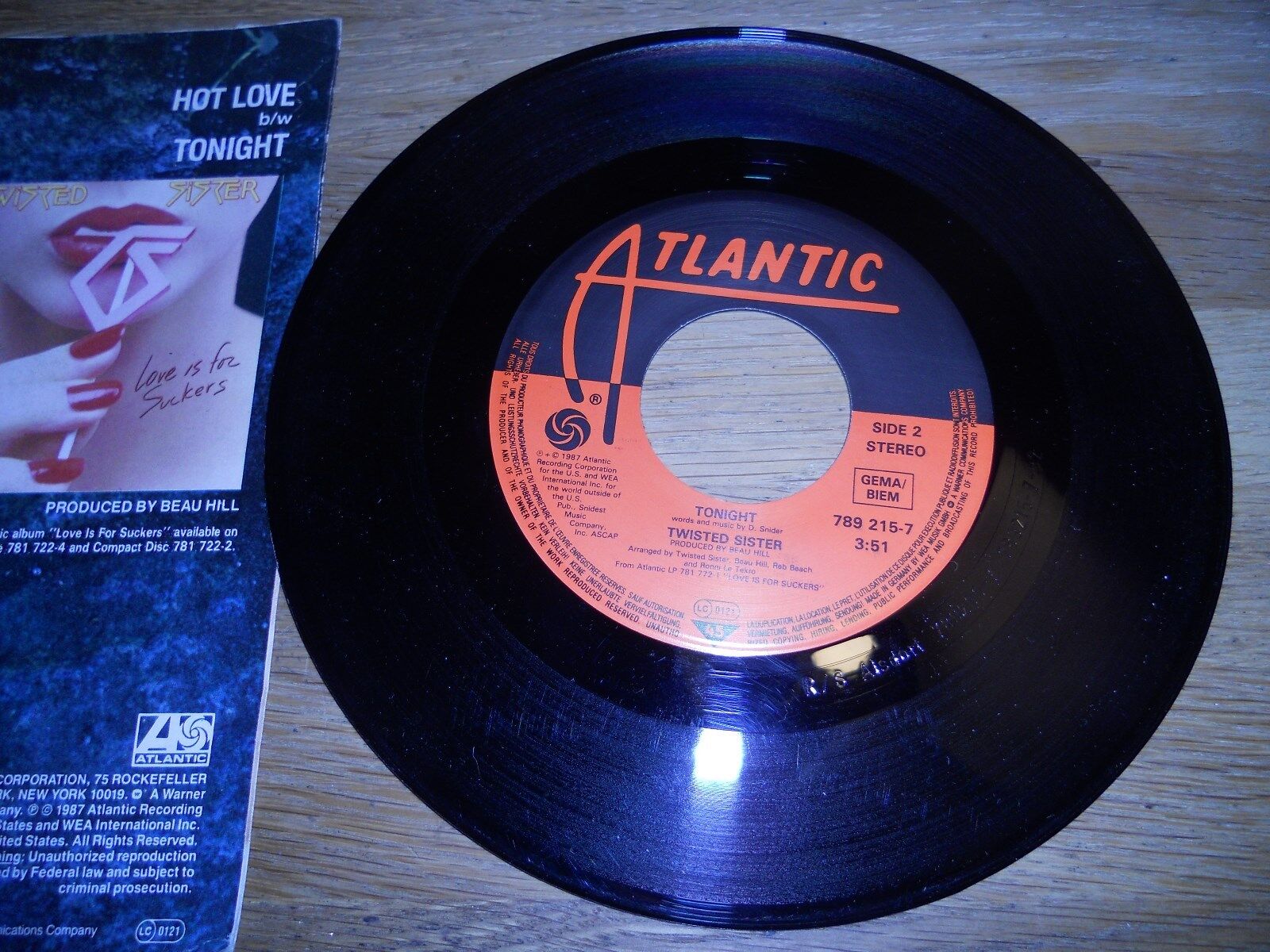 TWISTED SISTER "HOT LOVE / TONIGHT" PROMO 1987 ATLANTIC RECORDS USED 789 215-7 N