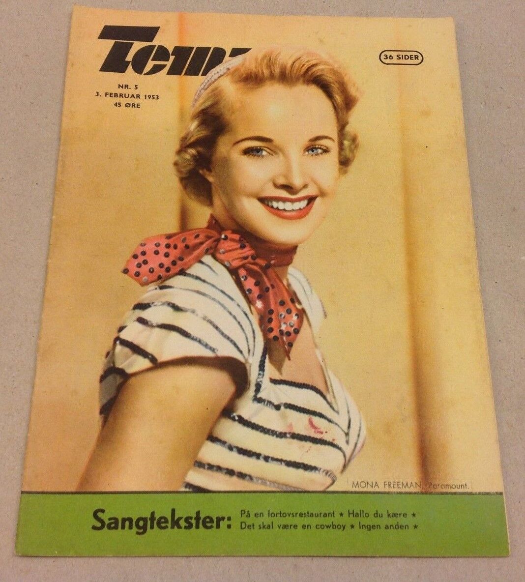 Mona Freeman Paramount Front Cover Original Vintage Danish Magazine "Tempo" 1953