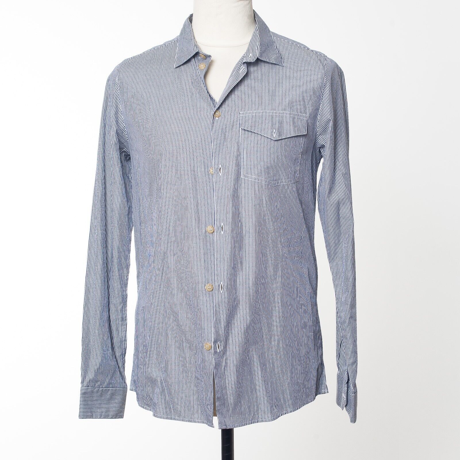 APC Blue Striped Poplin Dress Shirt Size S