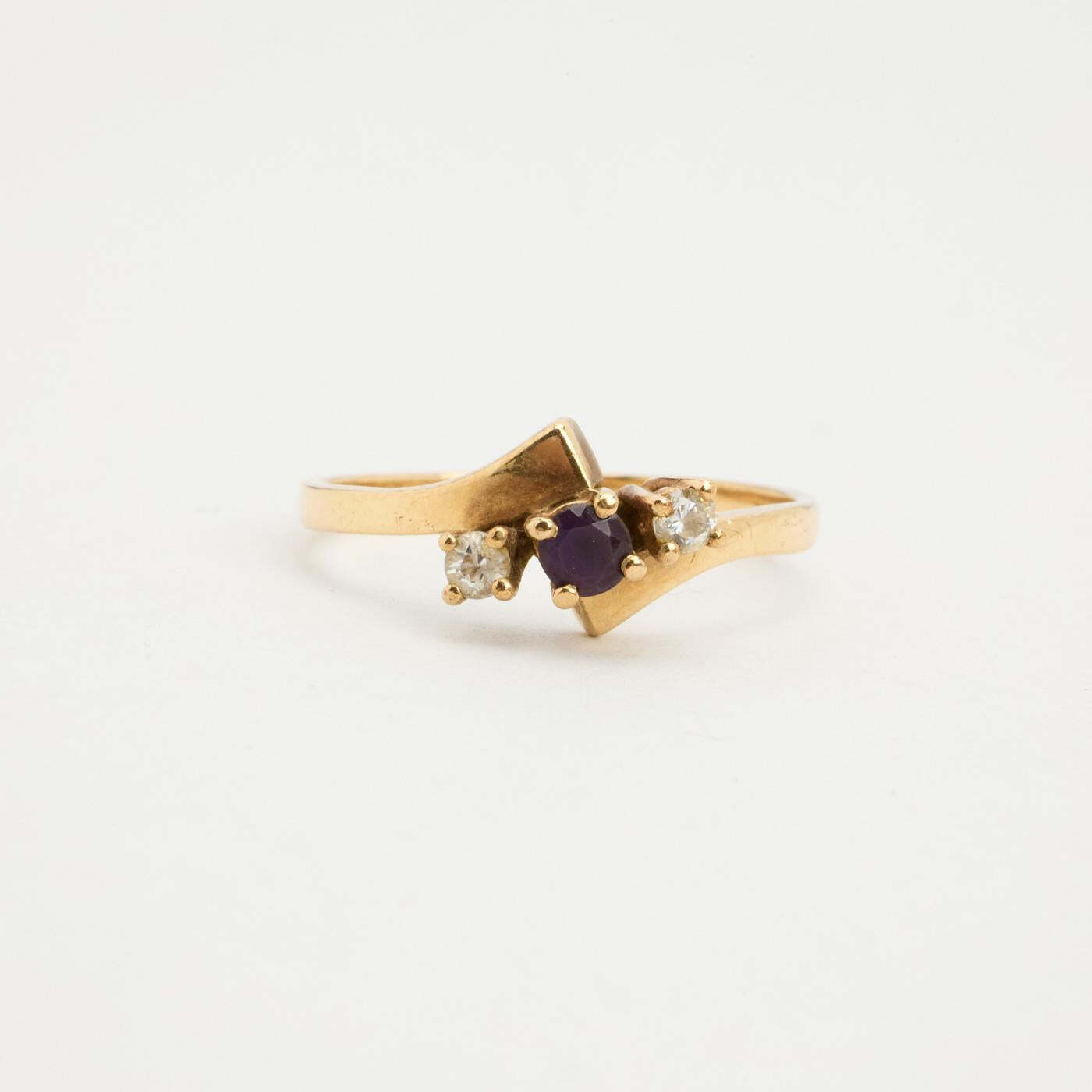 Ring with amethyst and zircon in 8K Gold size 8½ | Vintage Solid Gold